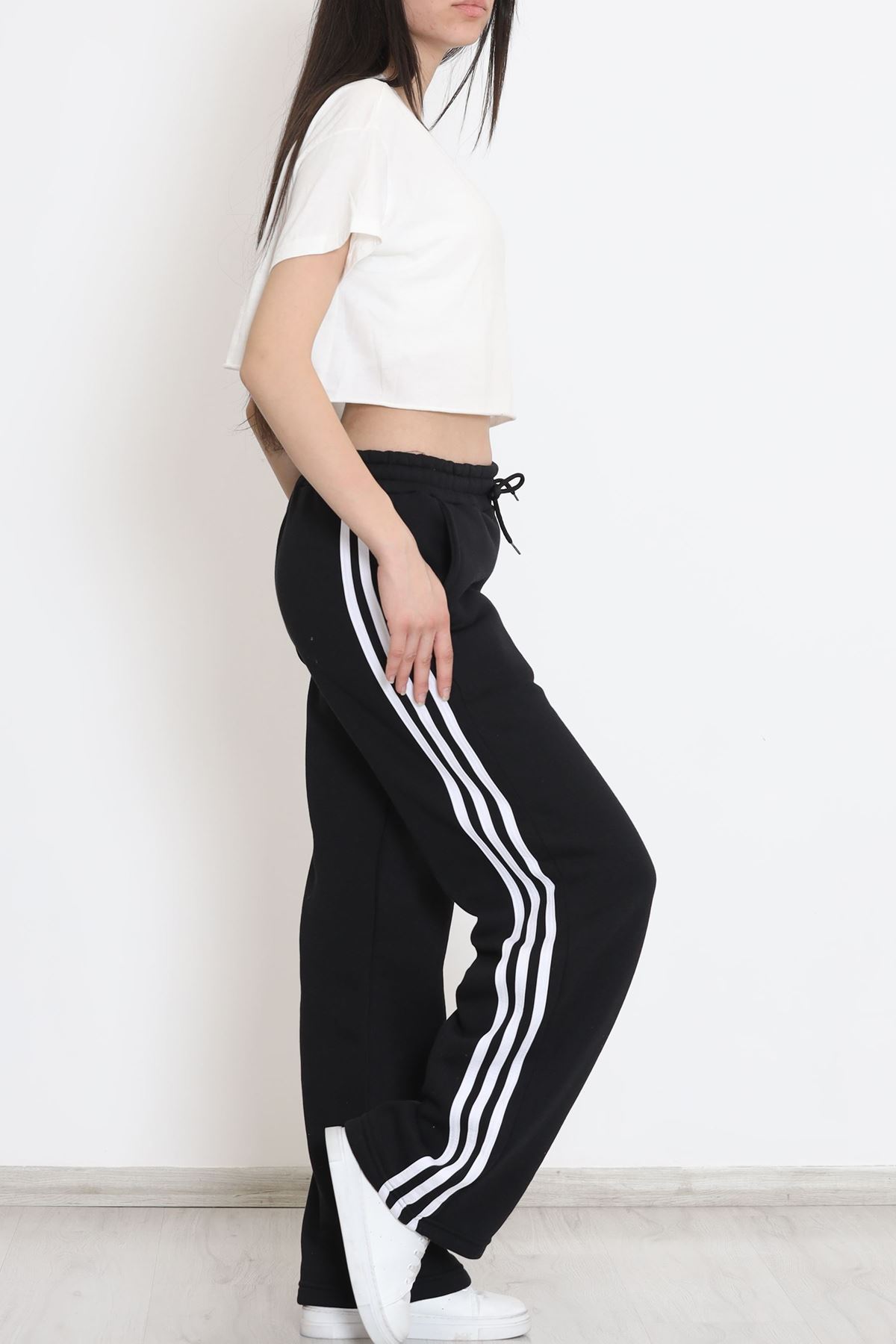 Şeritli Üç İplik Eşofman Altı Siyah - 15859.1567.