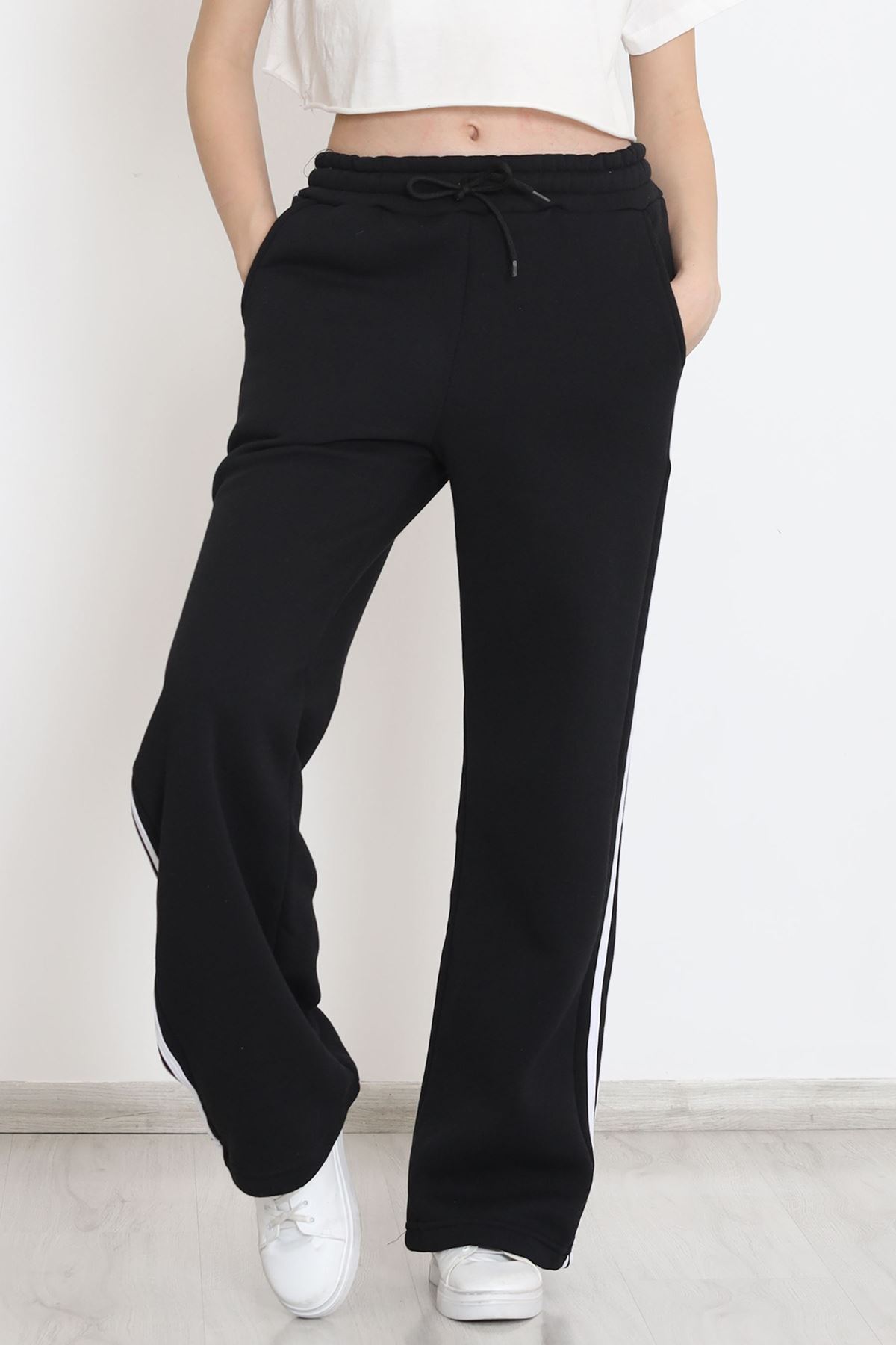 Şeritli Üç İplik Eşofman Altı Siyah - 15859.1567.