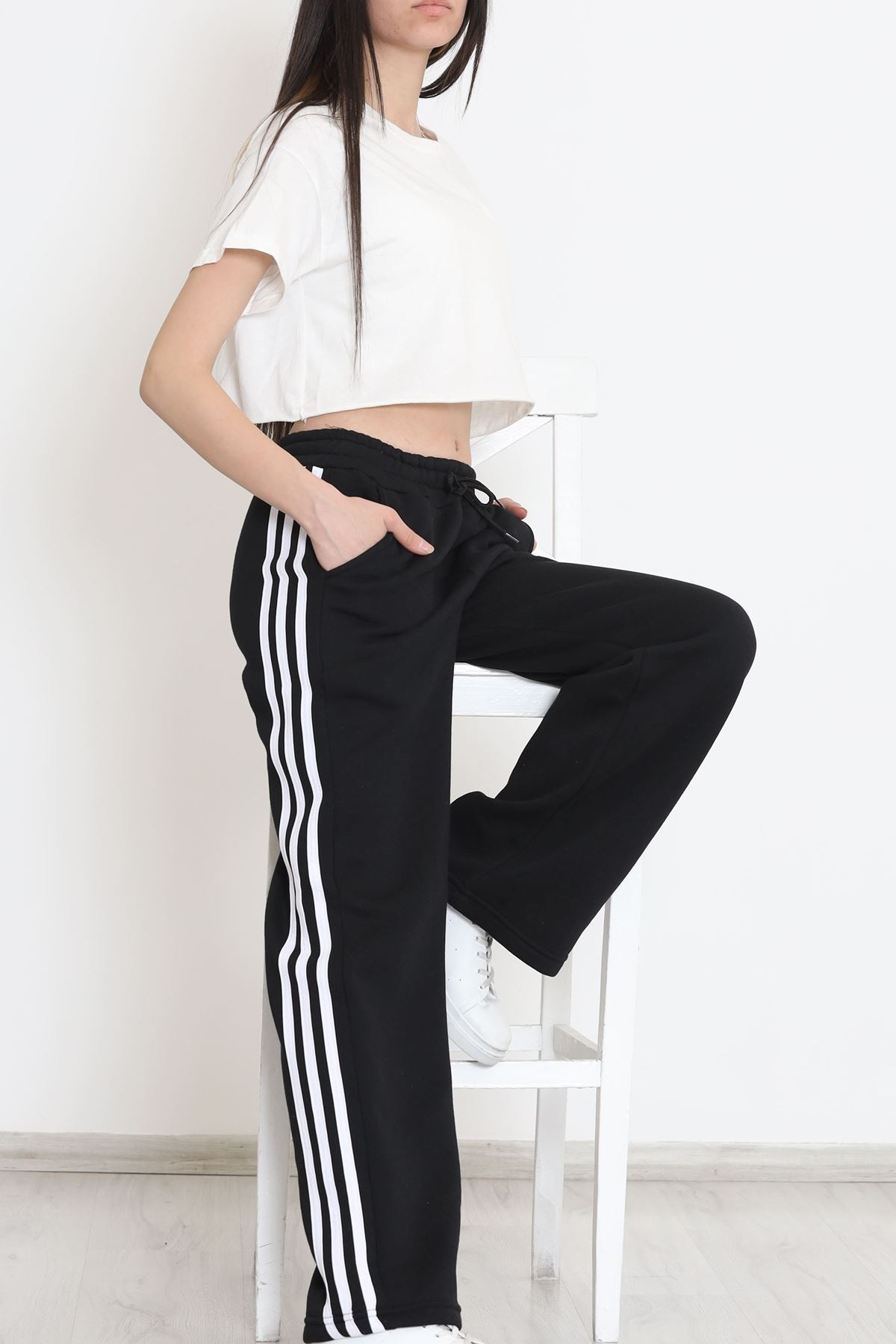 Şeritli Üç İplik Eşofman Altı Siyah - 15859.1567.