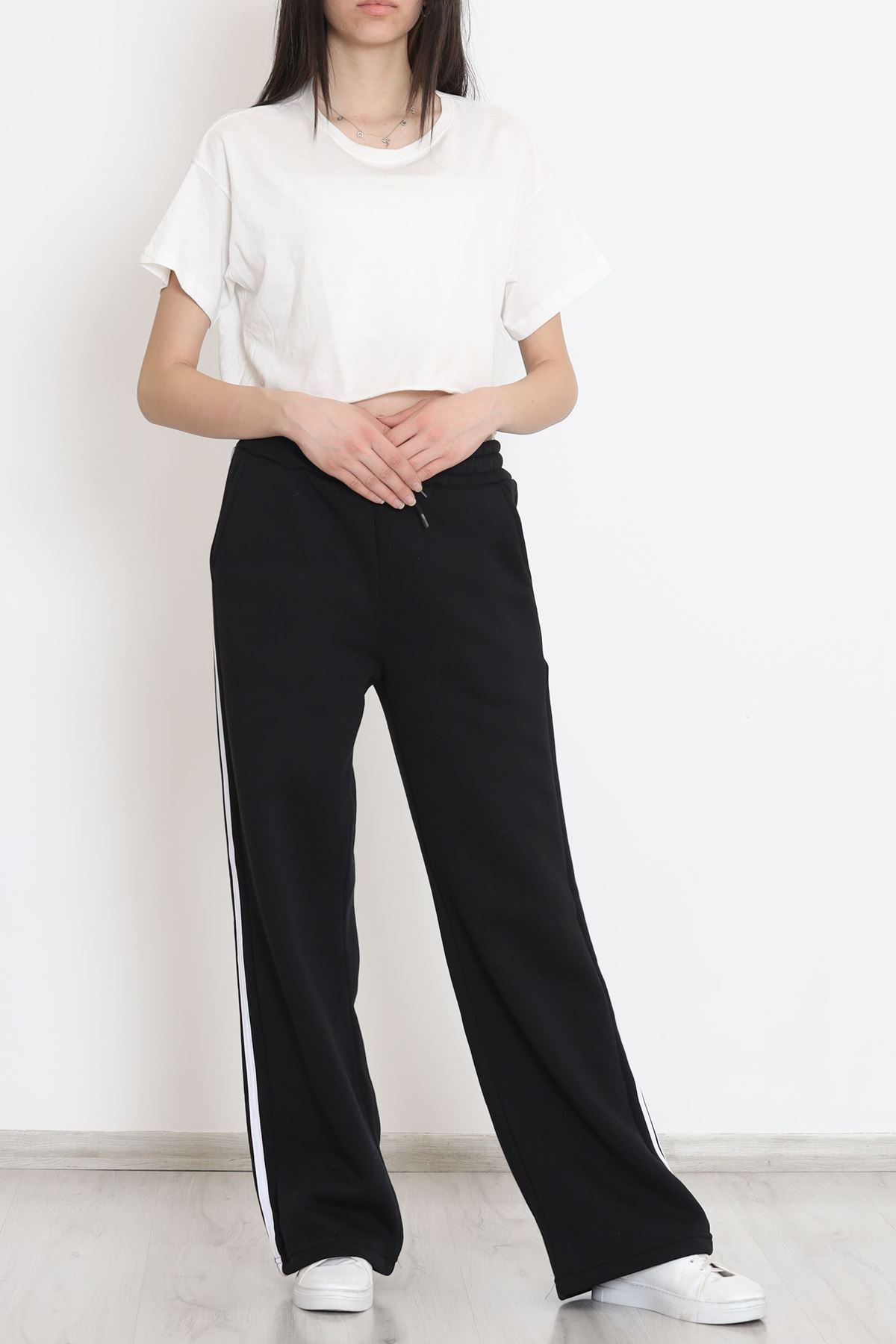 Şeritli Üç İplik Eşofman Altı Siyah - 15859.1567.