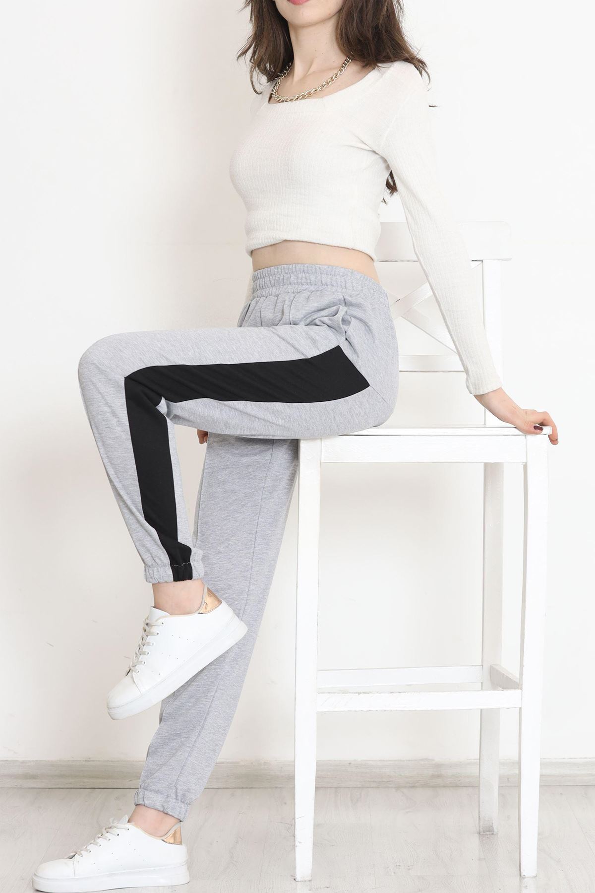 Çımalı Çift Renkli Eşofman Altı Gri - 15571.1348.