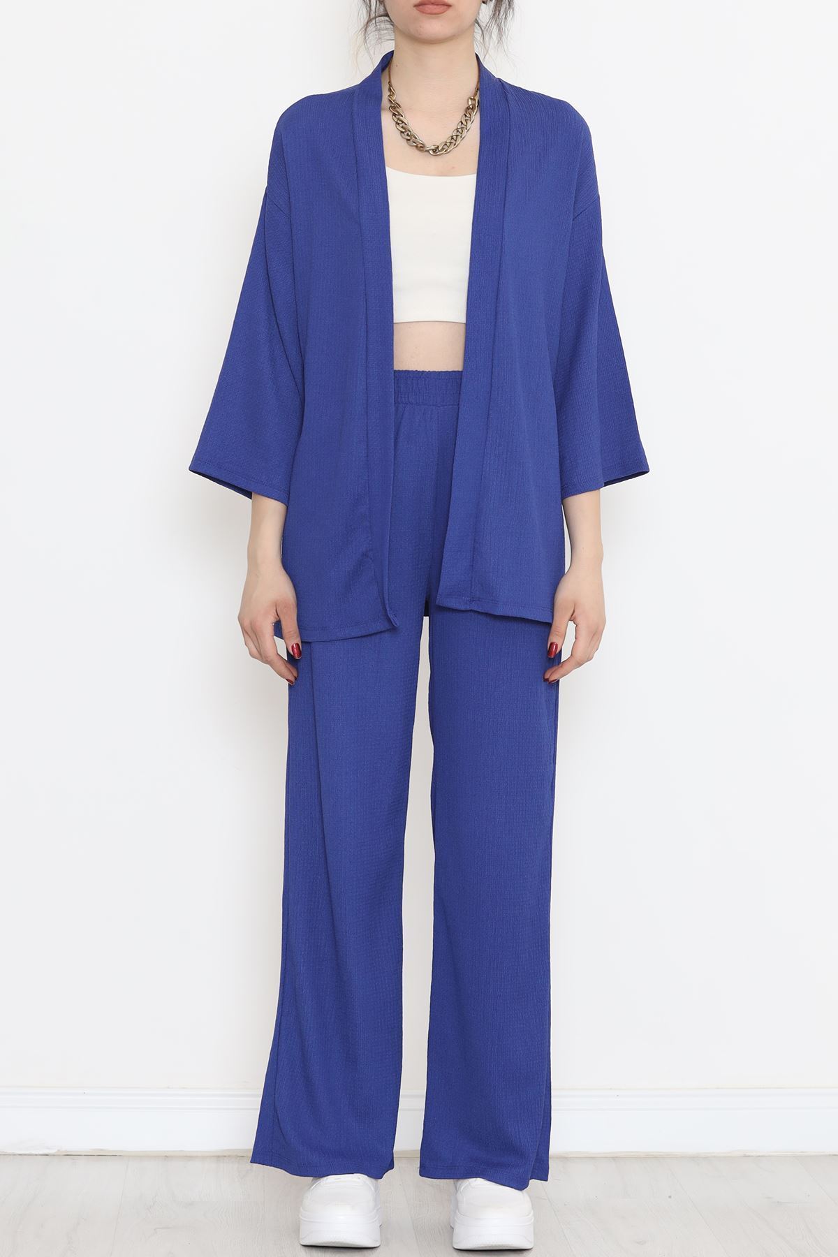 Uzun Kimono Takım Saks - 722.1247.