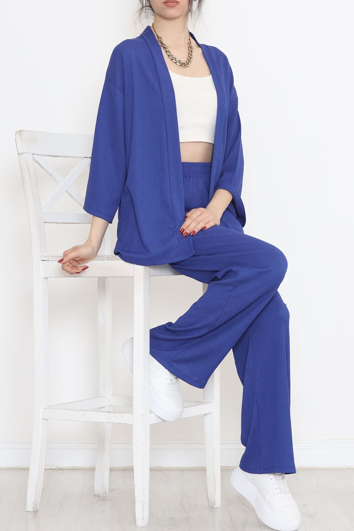 Uzun Kimono Takım Saks - 722.1247.