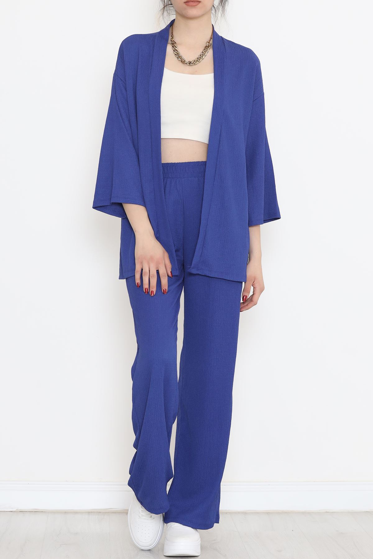 Uzun Kimono Takım Saks - 722.1247.