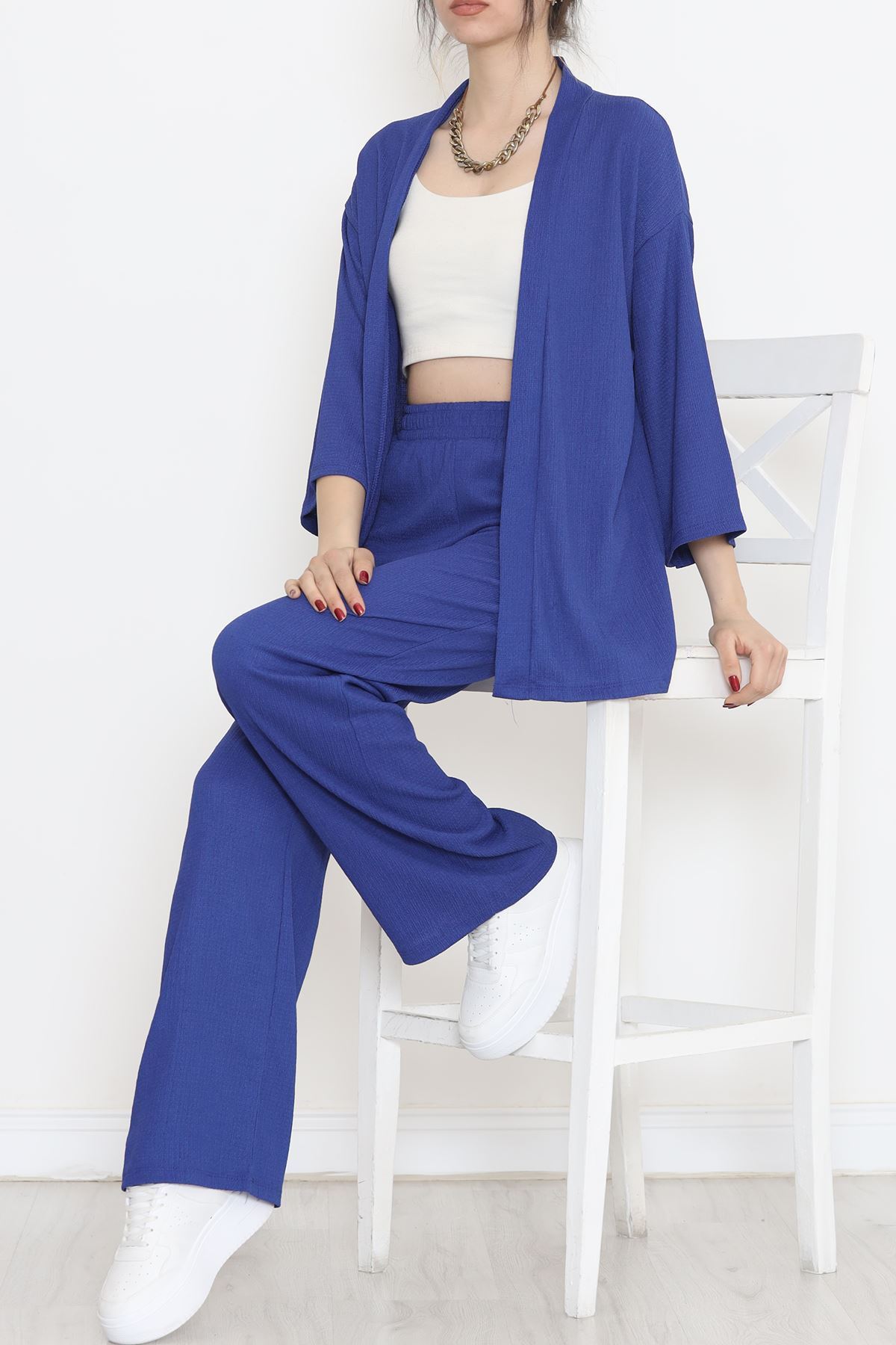 Uzun Kimono Takım Saks - 722.1247.