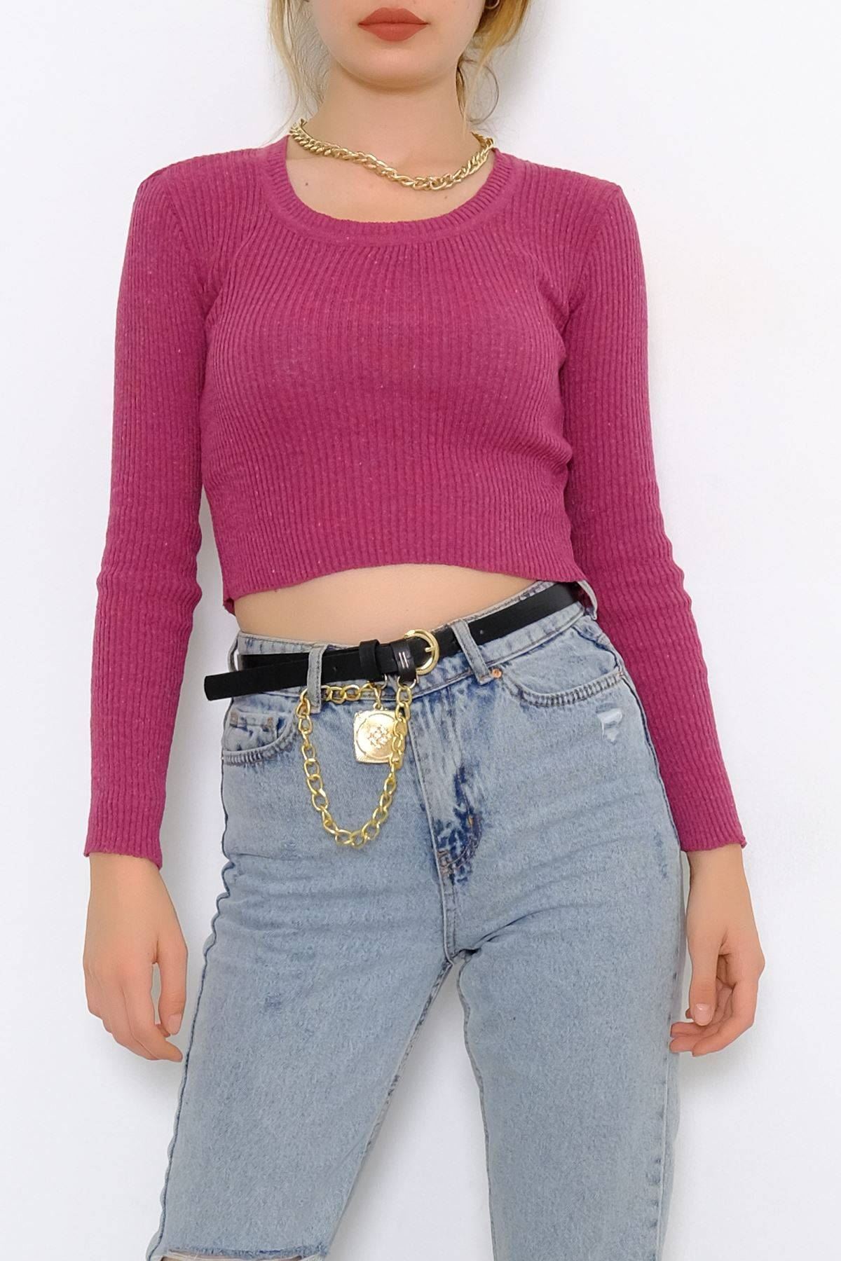 Bisiklet Yaka Crop Triko Fuşya - 971.1319.