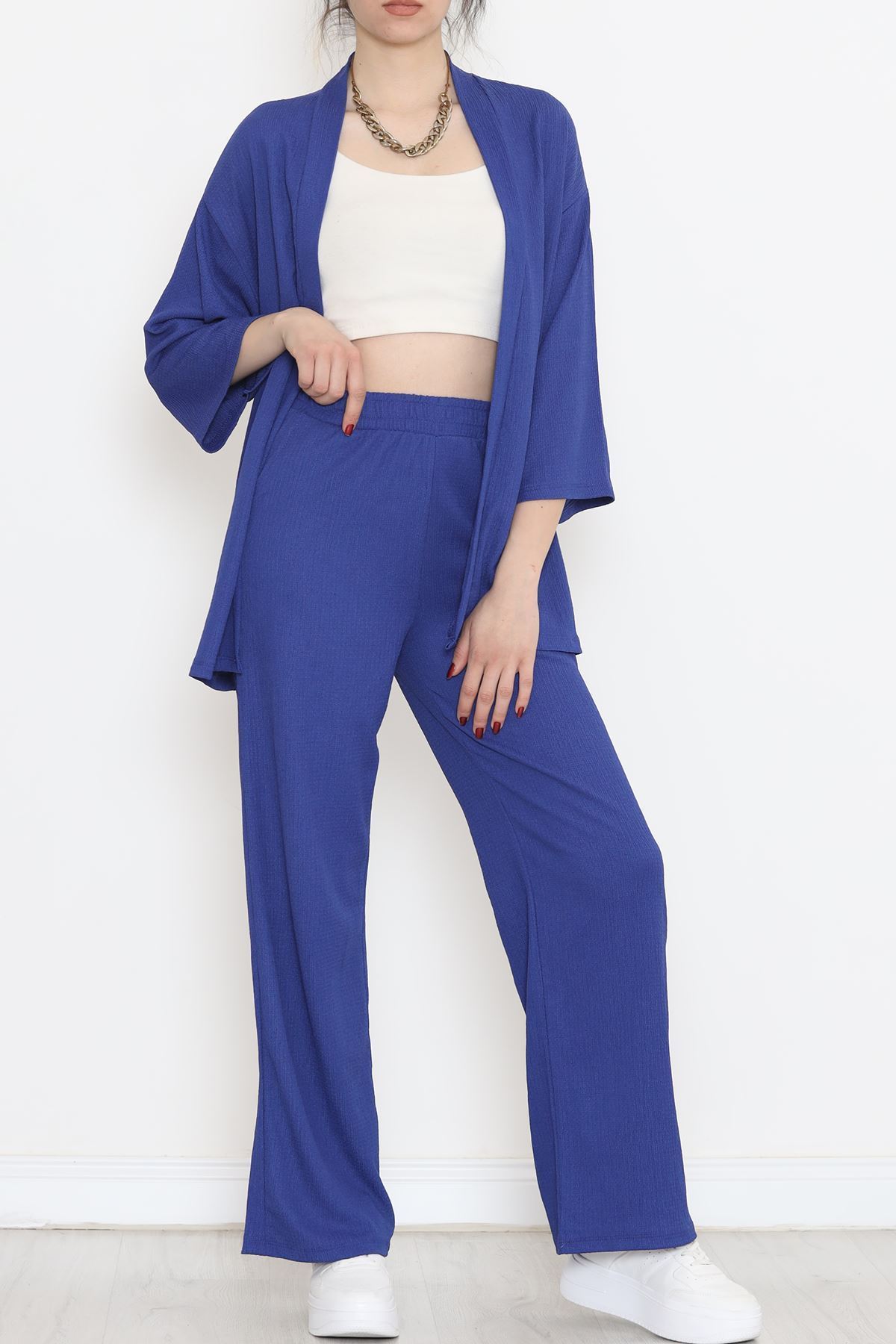 Uzun Kimono Takım Saks - 722.1247.