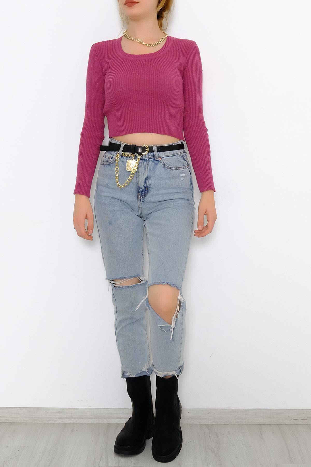 Bisiklet Yaka Crop Triko Fuşya - 971.1319.