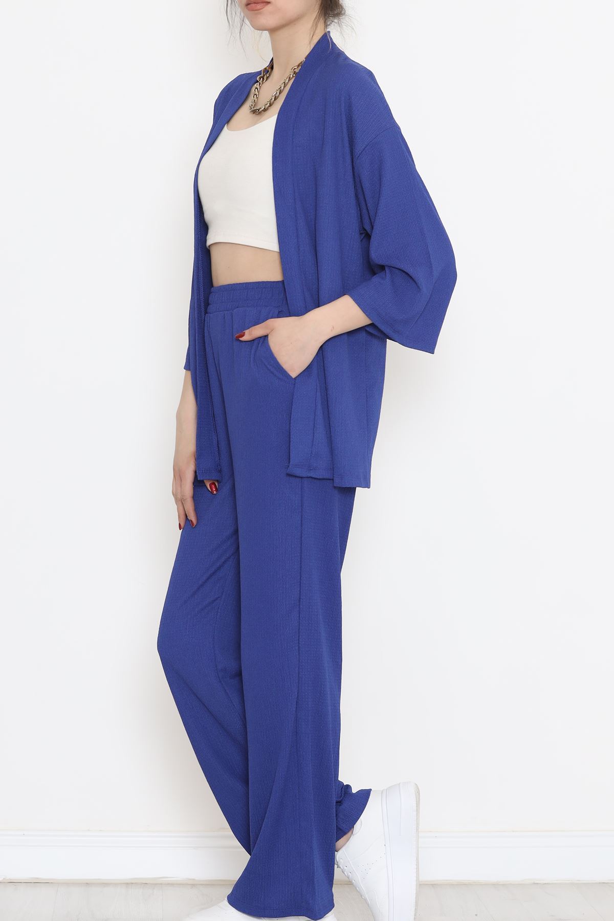 Uzun Kimono Takım Saks - 722.1247.