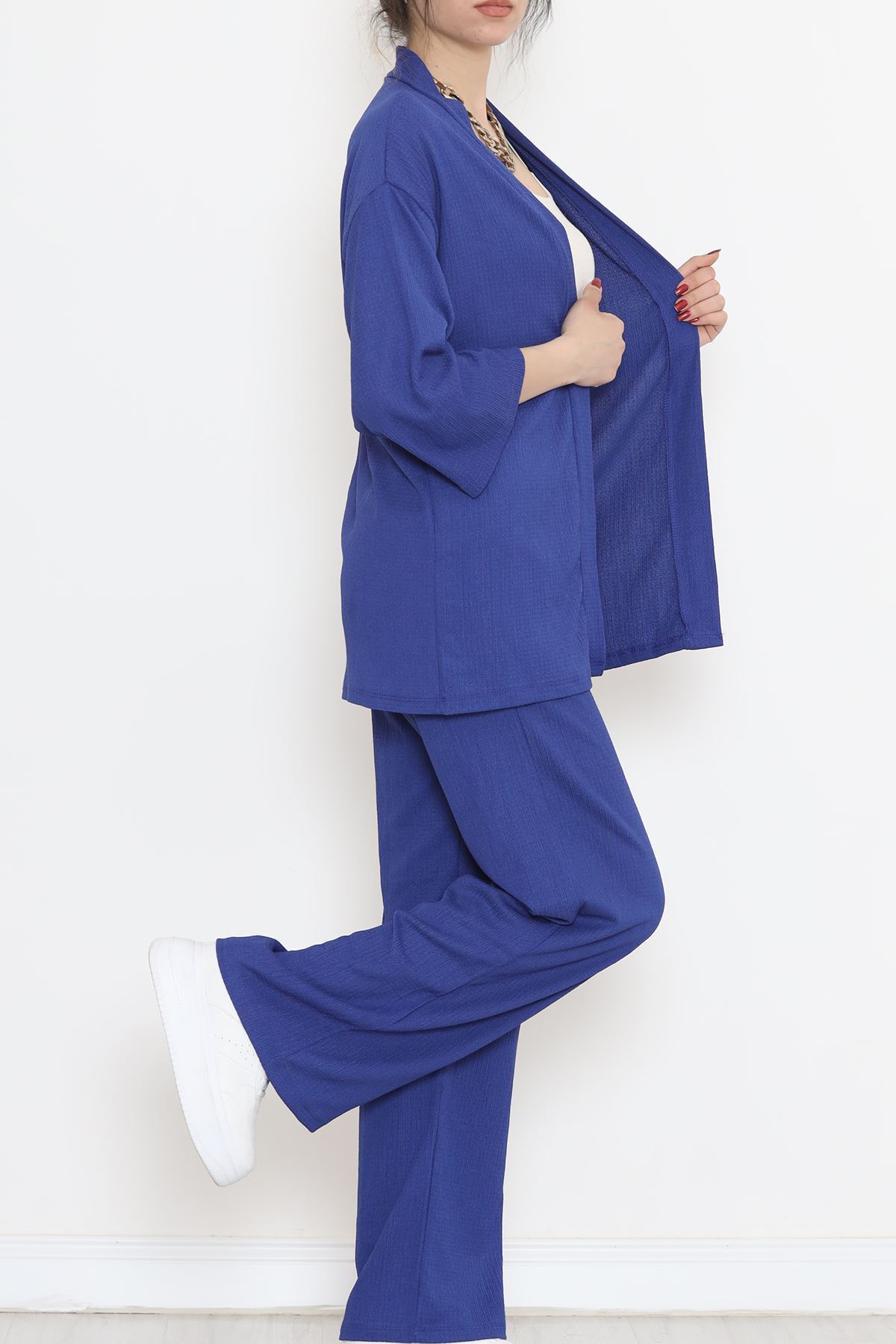 Uzun Kimono Takım Saks - 722.1247.