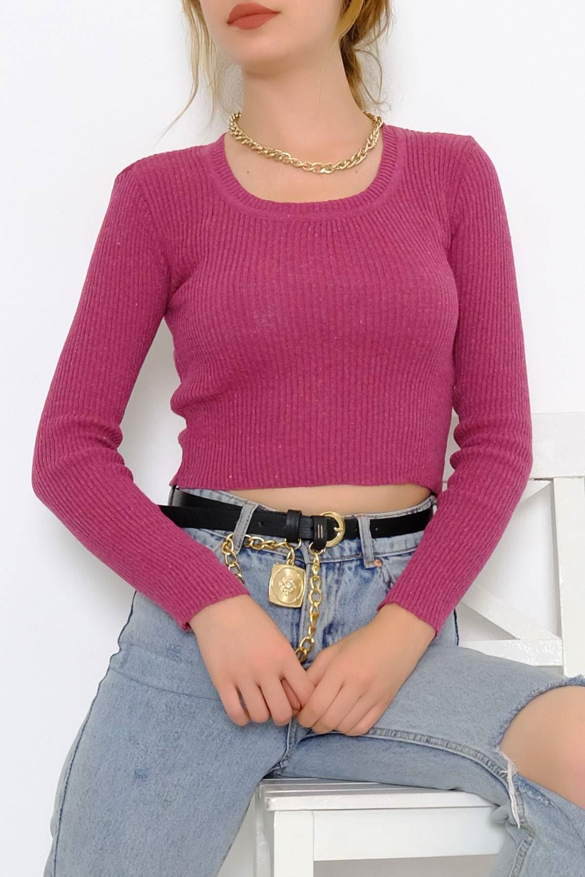 Bisiklet Yaka Crop Triko Fuşya - 971.1319.