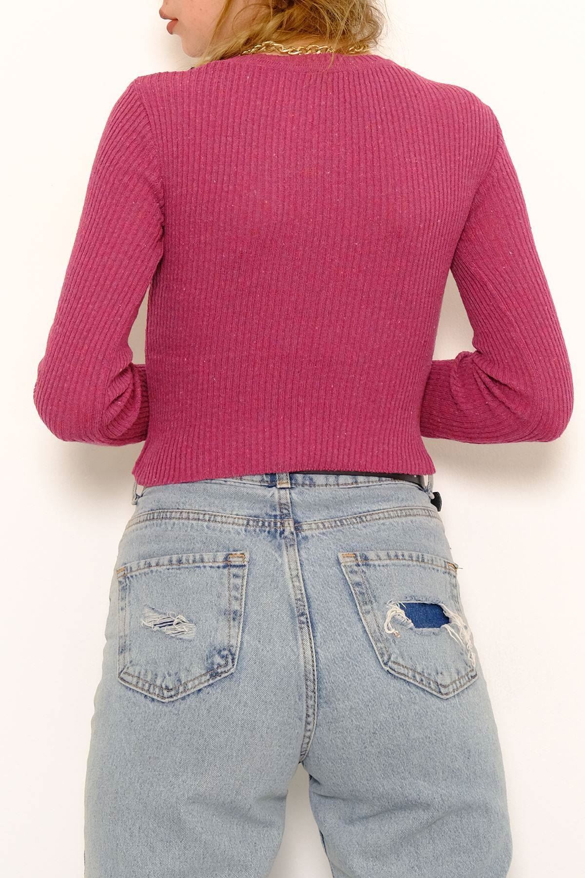 Bisiklet Yaka Crop Triko Fuşya - 971.1319.