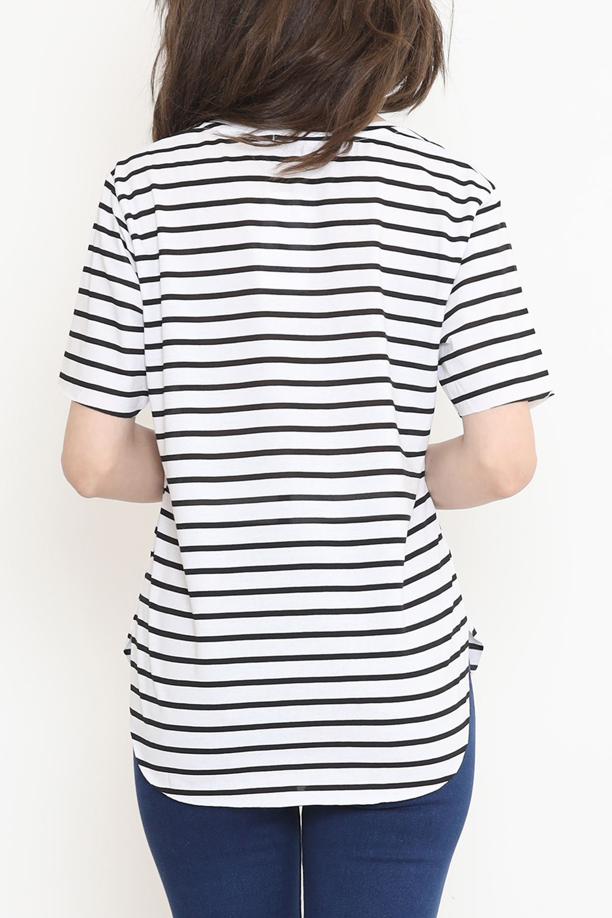 Çizgili Oval Kesim Tişört Siyahbeyaz - 1233.275.