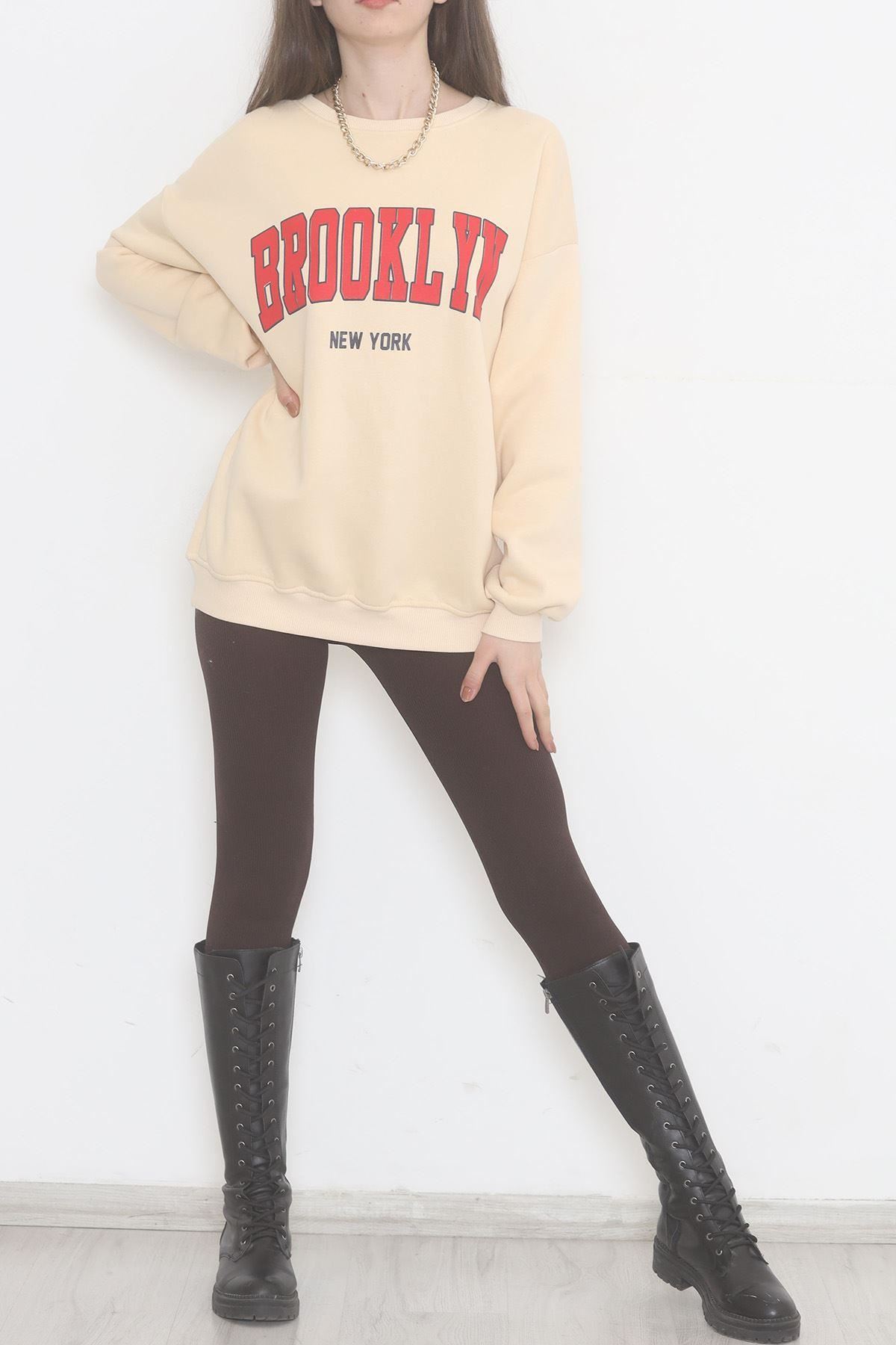 Baskılı 3 İplik Sweat Bej - 928.1247.