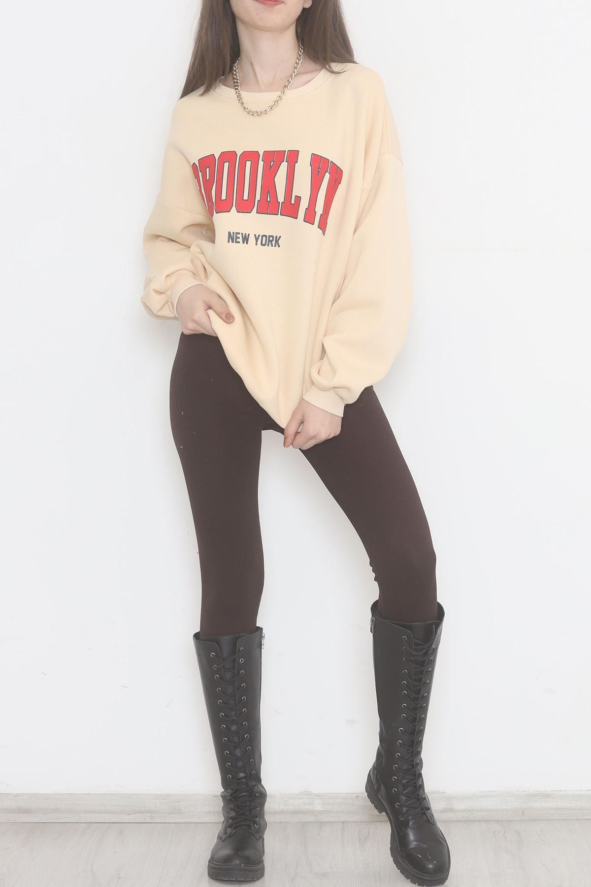 Baskılı 3 İplik Sweat Bej - 928.1247.