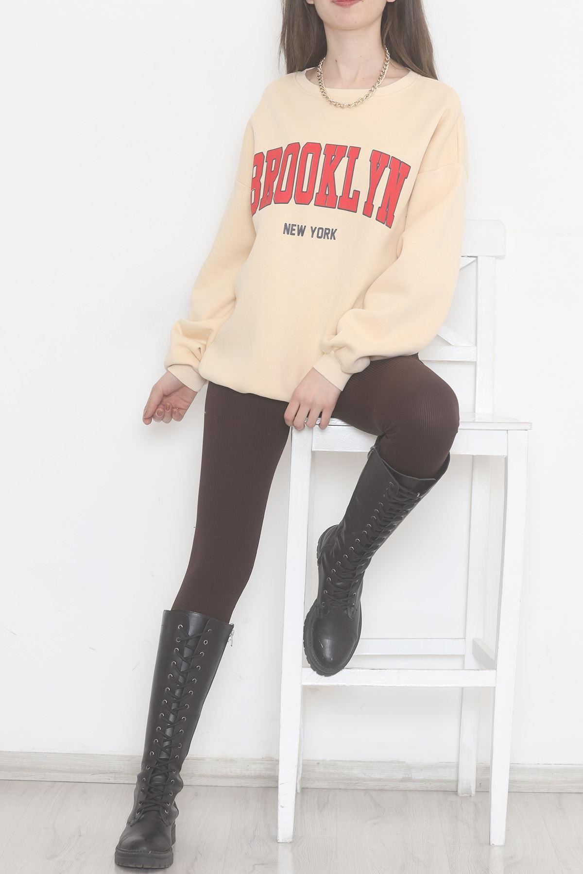 Baskılı 3 İplik Sweat Bej - 928.1247.