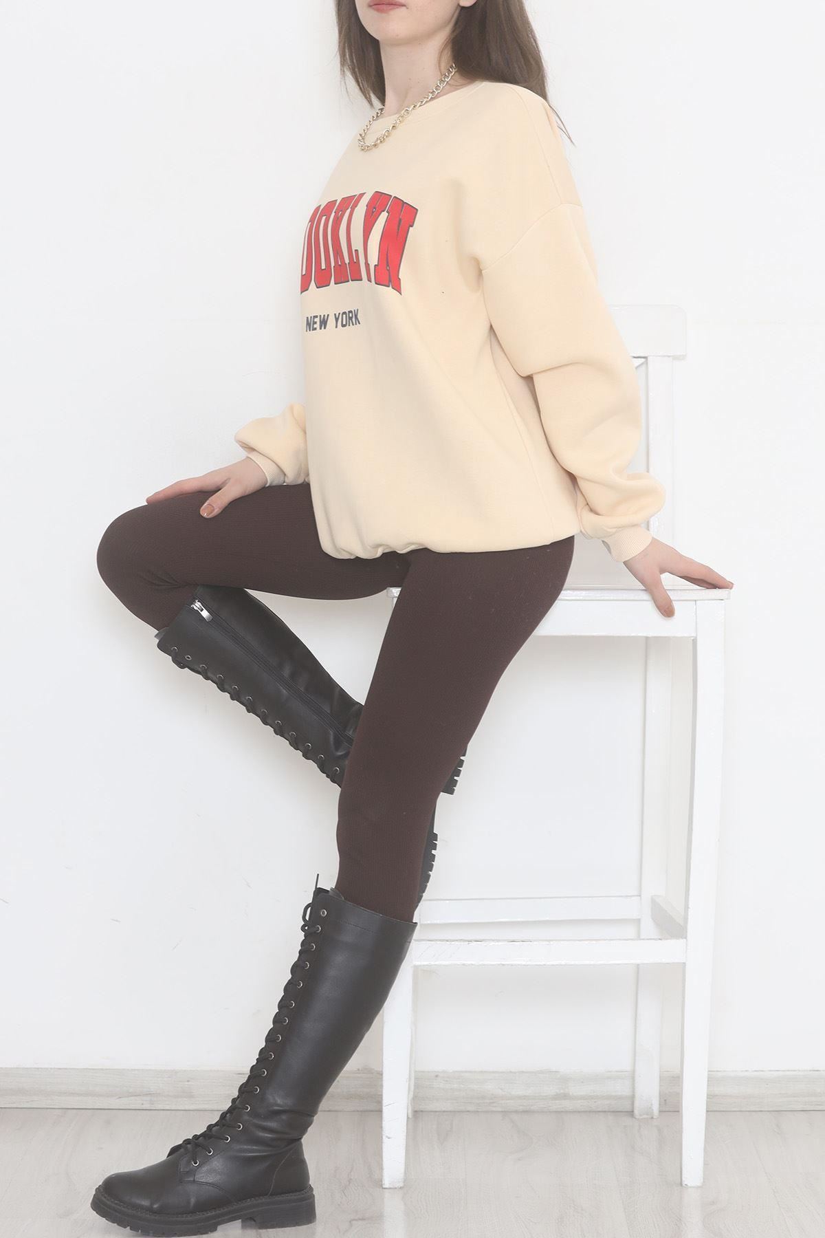 Baskılı 3 İplik Sweat Bej - 928.1247.