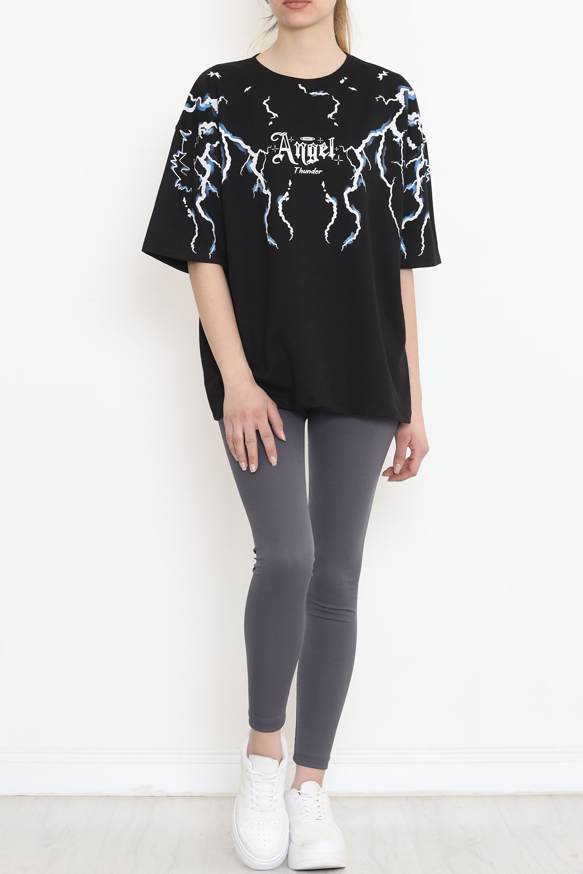 Baskılı Oversize Tişört Siyah - 15923.336.