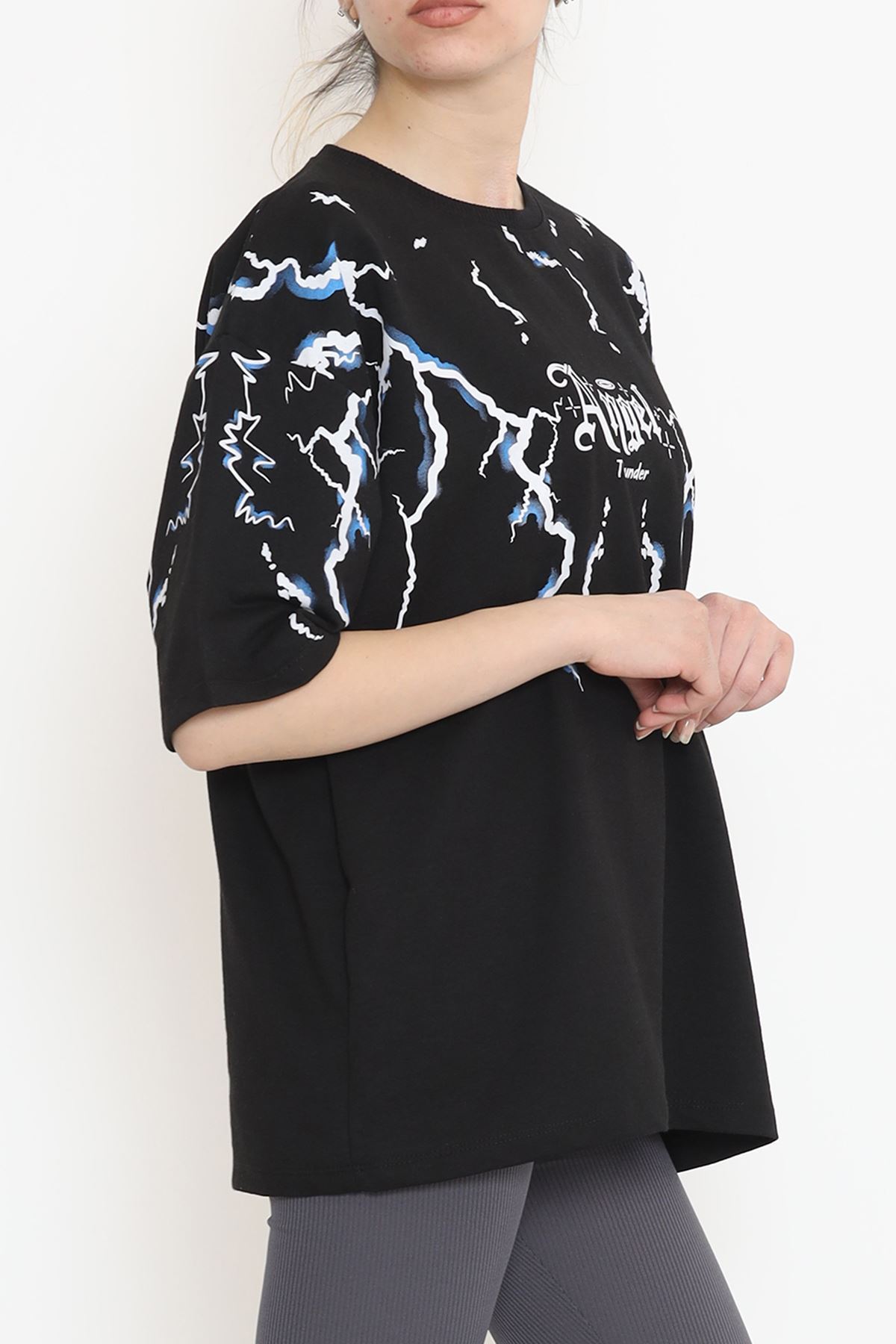 Baskılı Oversize Tişört Siyah - 15923.336.