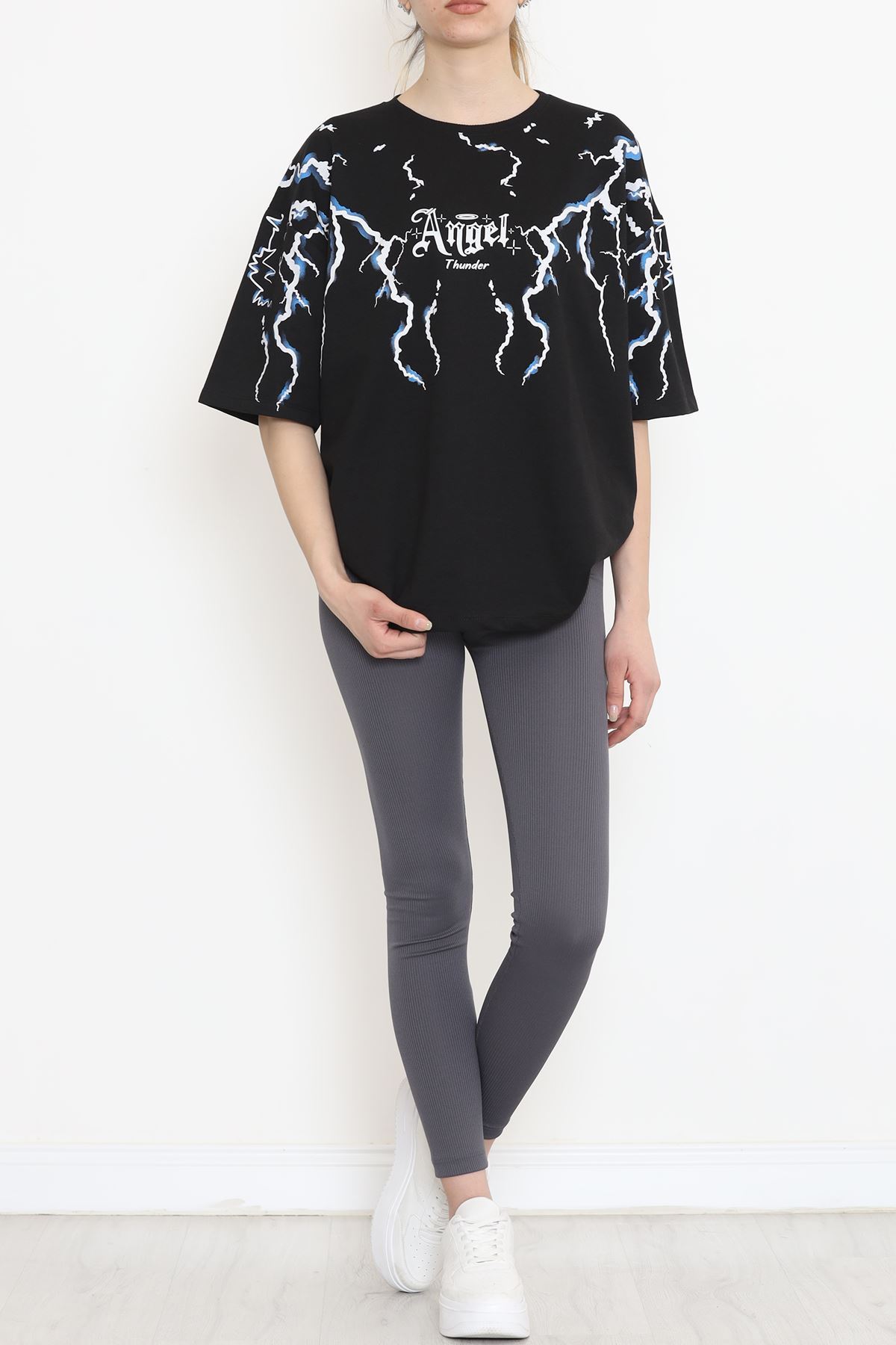 Baskılı Oversize Tişört Siyah - 15923.336.