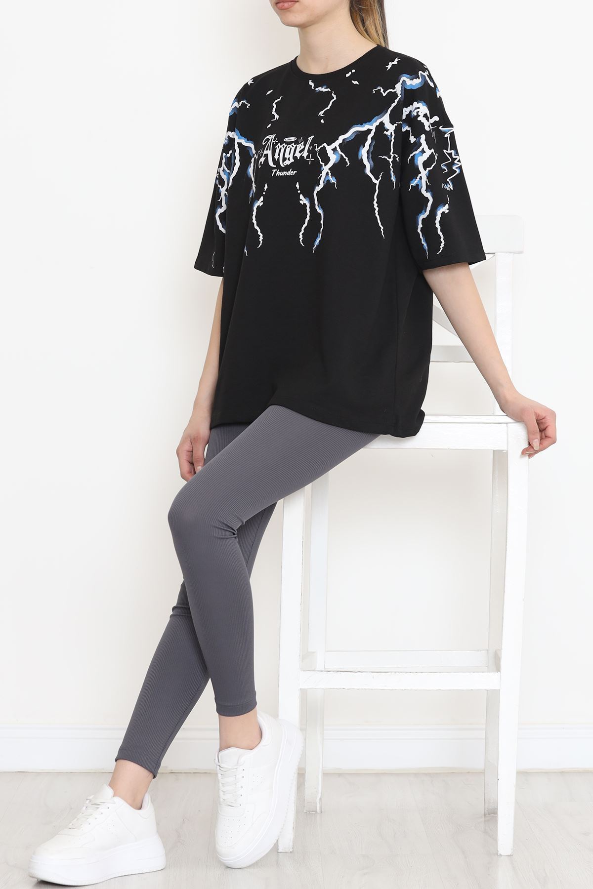 Baskılı Oversize Tişört Siyah - 15923.336.