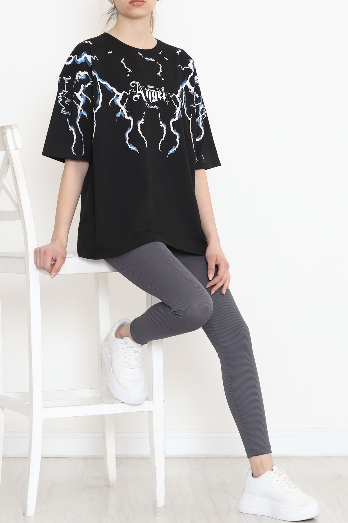 Baskılı Oversize Tişört Siyah - 15923.336.