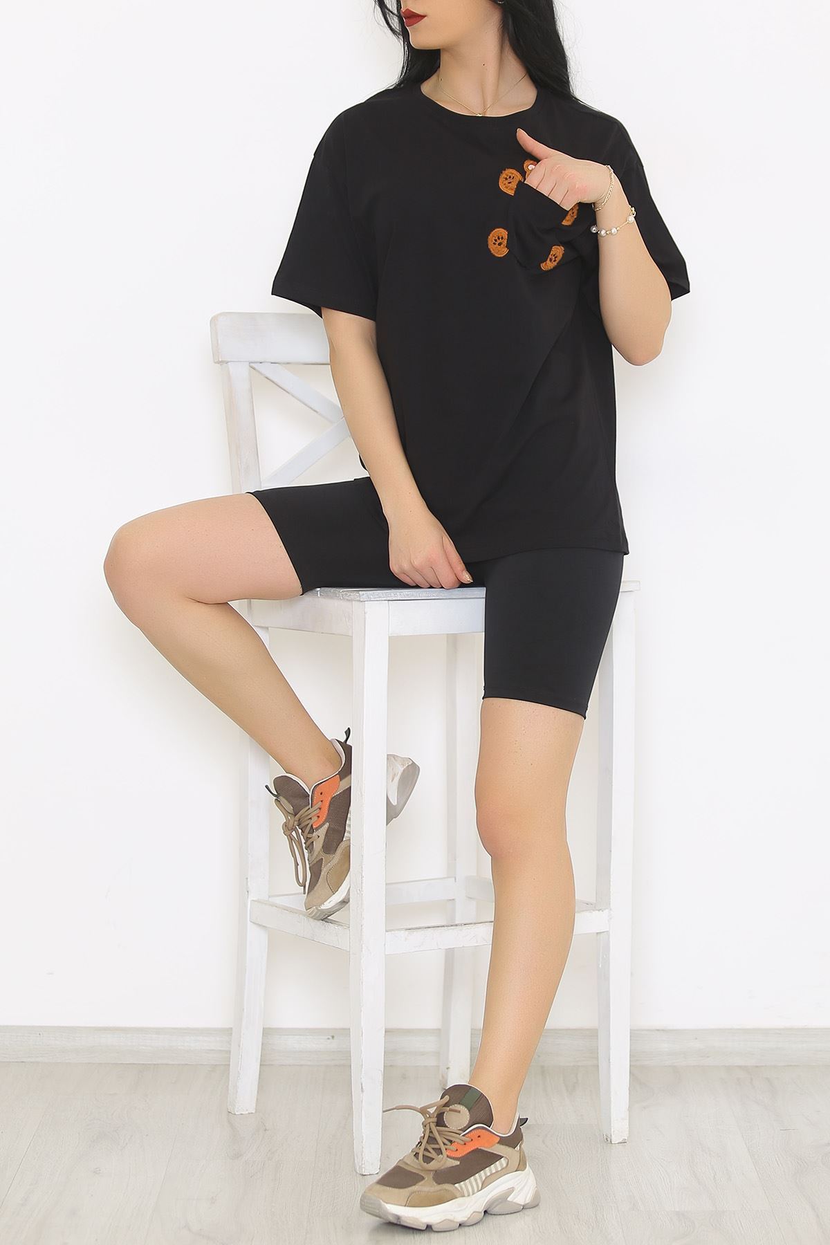 Ayıcık Detaylı Tişört Siyah - 3498.105.