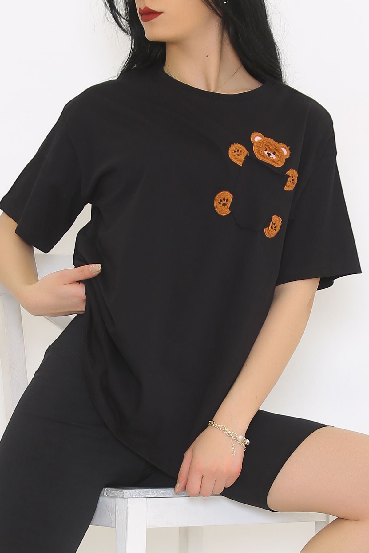 Ayıcık Detaylı Tişört Siyah - 3498.105.