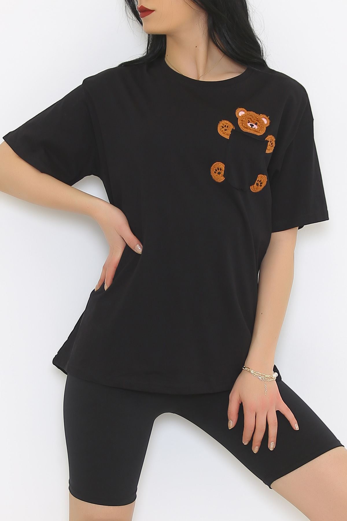 Ayıcık Detaylı Tişört Siyah - 3498.105.