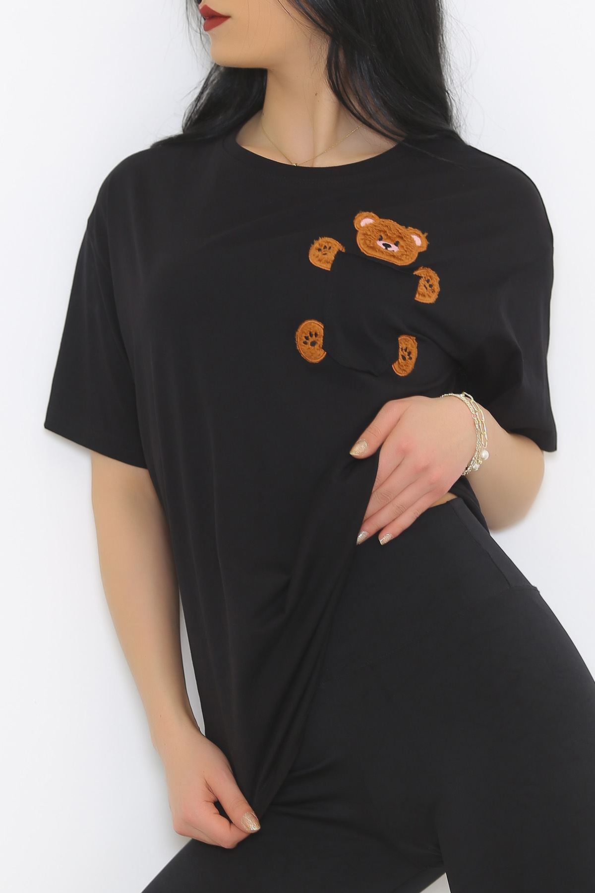 Ayıcık Detaylı Tişört Siyah - 3498.105.