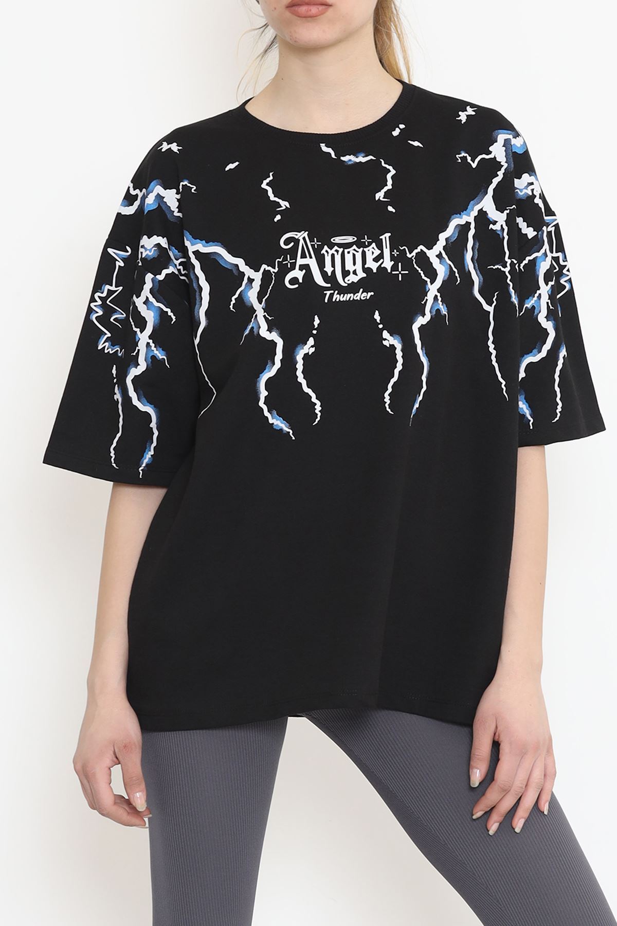 Baskılı Oversize Tişört Siyah - 15923.336.