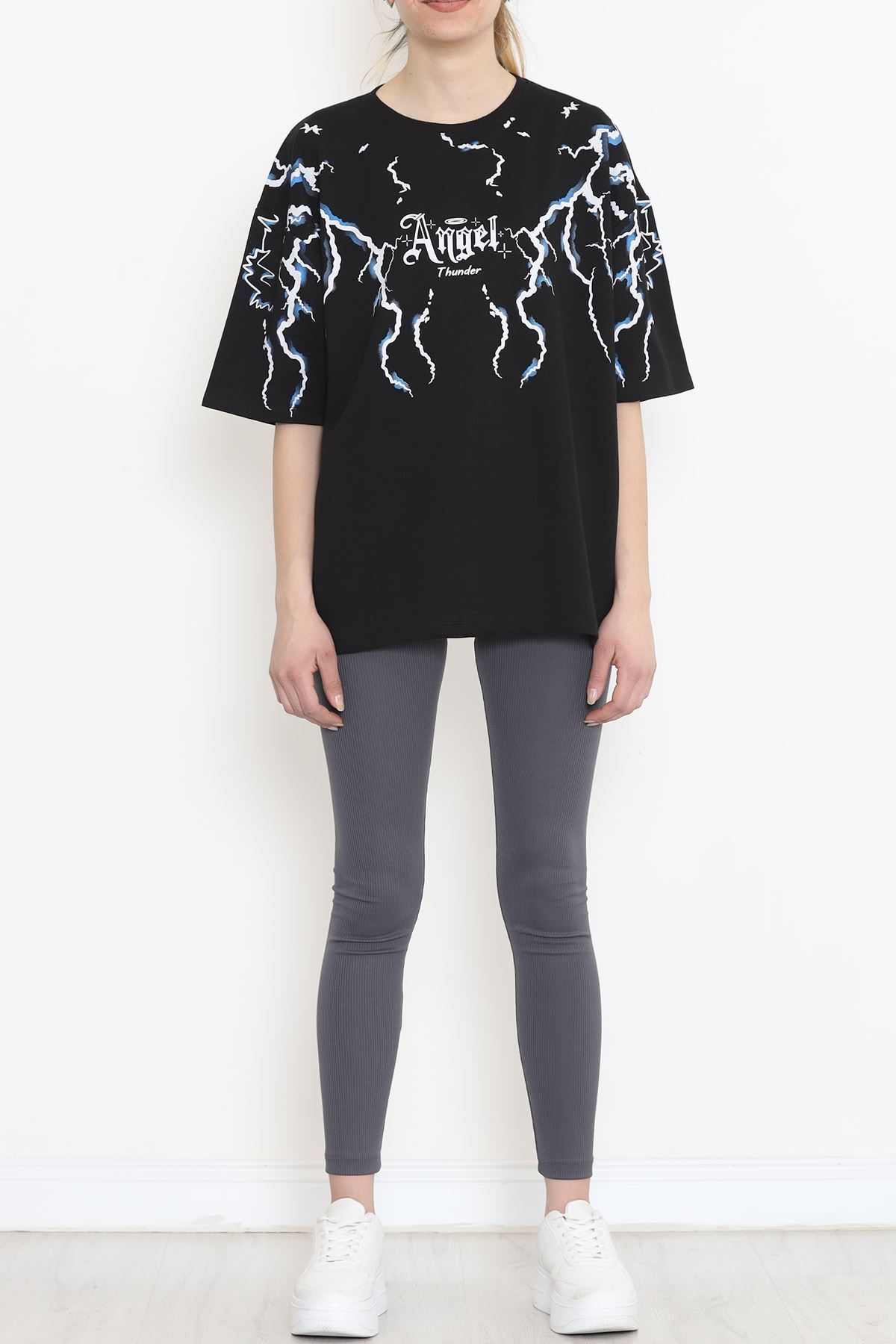 Baskılı Oversize Tişört Siyah - 15923.336.