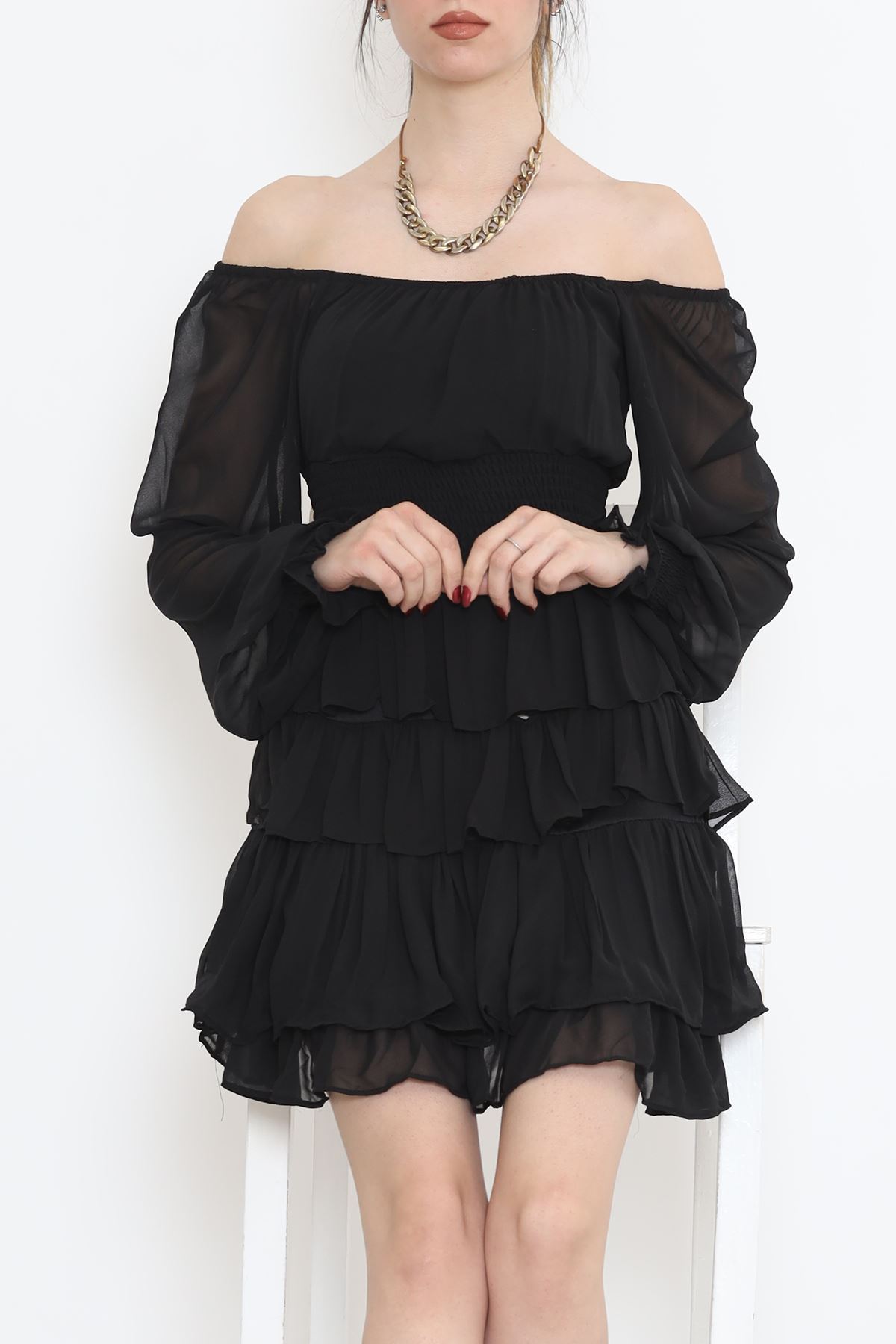 Kat Kat Şifon Elbise Siyah - 17742.1247.