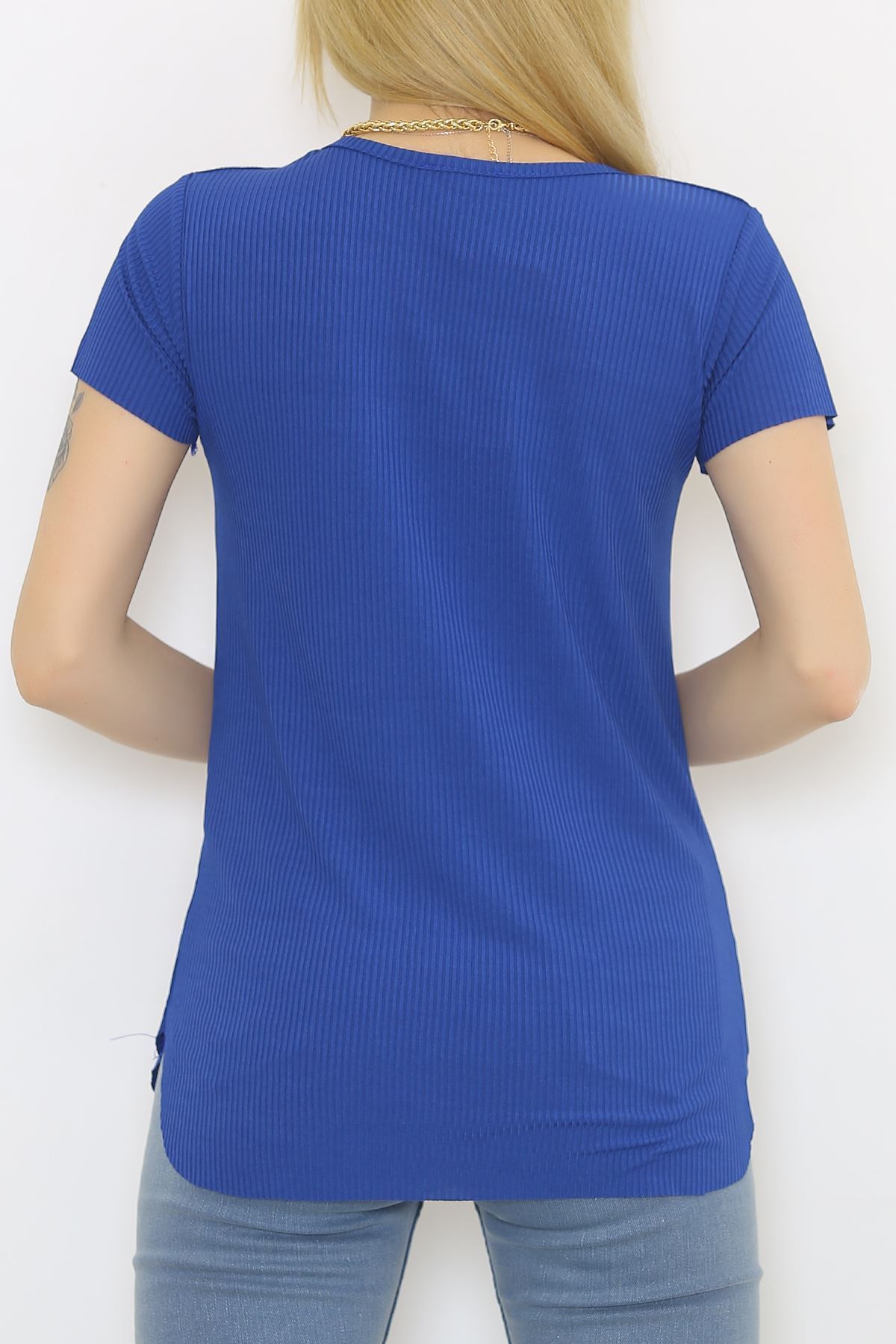 V Yaka Kaşkorse Tişört Saks - 1988.555.