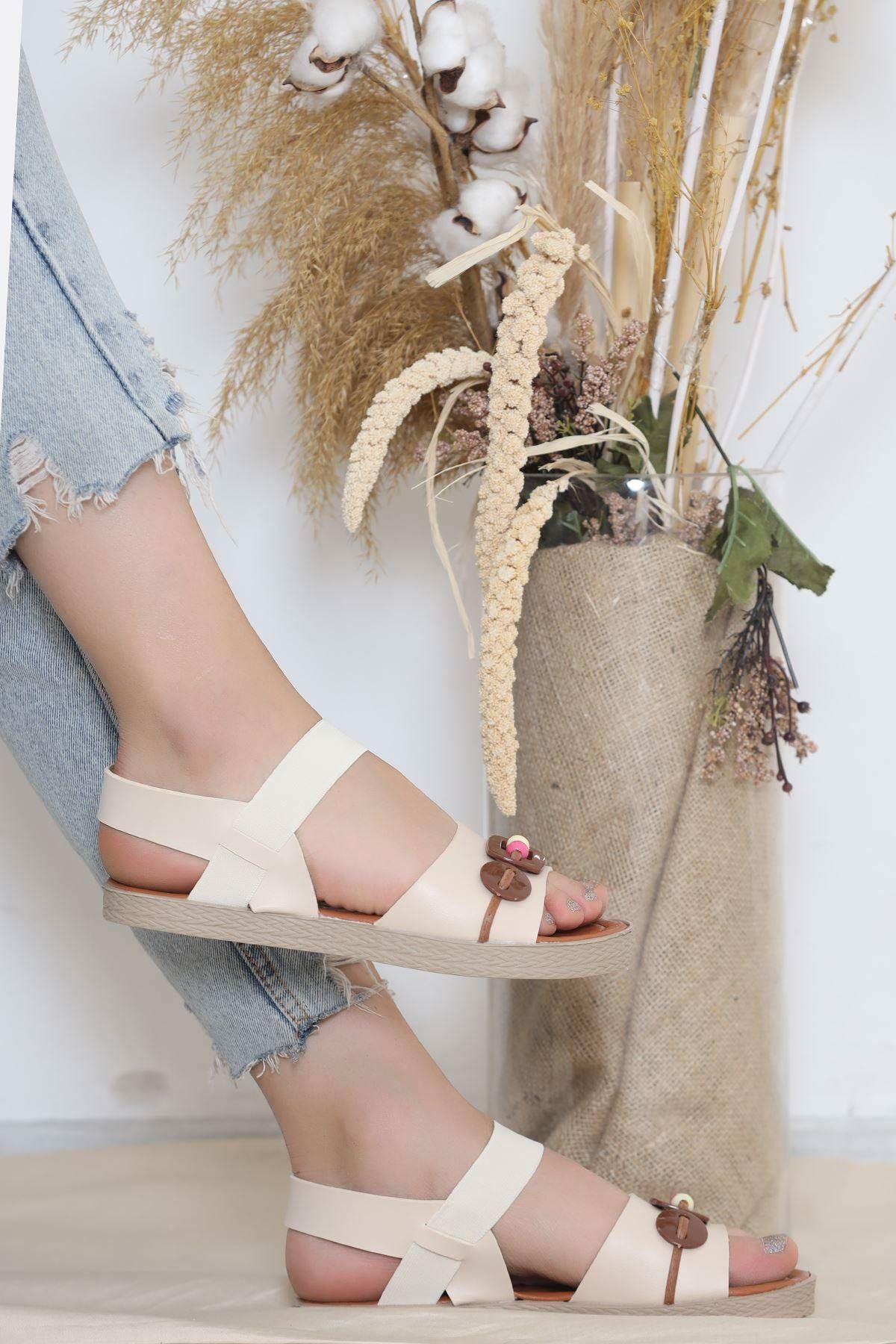 Boncuklu Sandalet Bej - 11412.264.