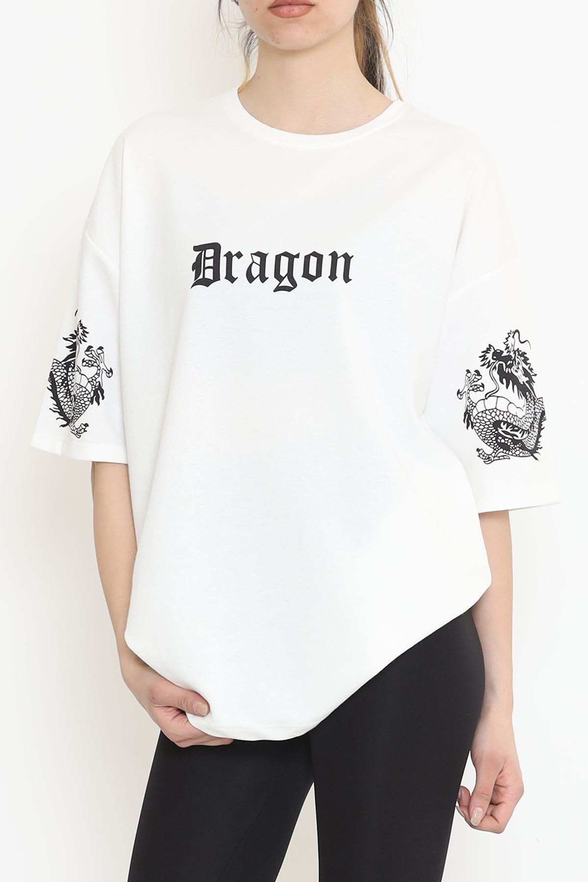 Sırt Baskılı Oversize Tişört Beyaz - 15925.336.