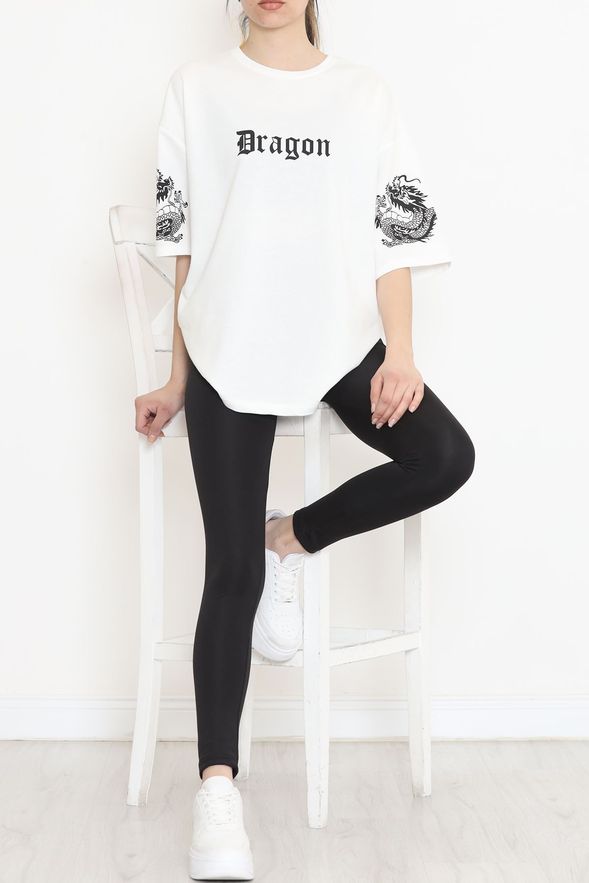 Sırt Baskılı Oversize Tişört Beyaz - 15925.336.