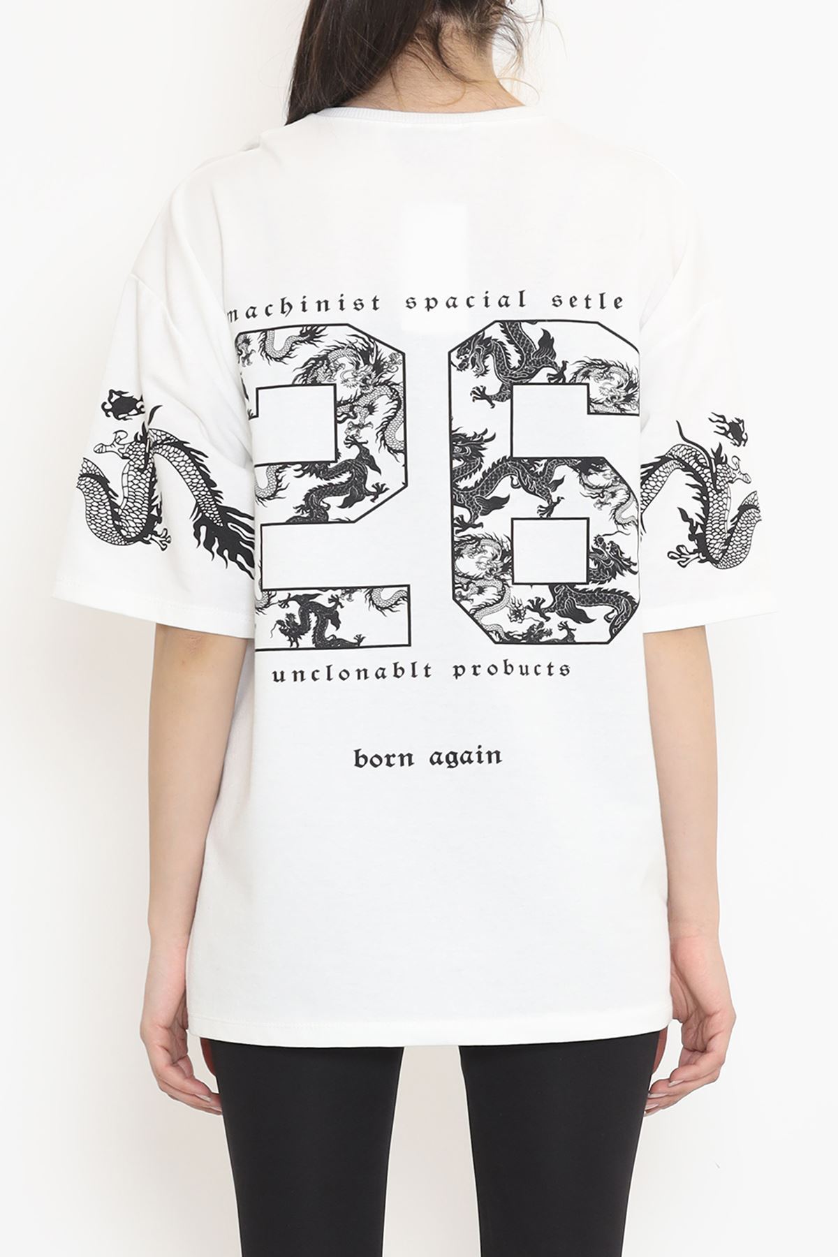 Sırt Baskılı Oversize Tişört Beyaz - 15925.336.