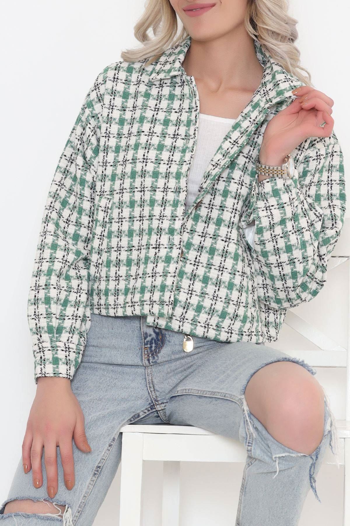 Kare Desenli Ceket Yeşil - 508.1367.