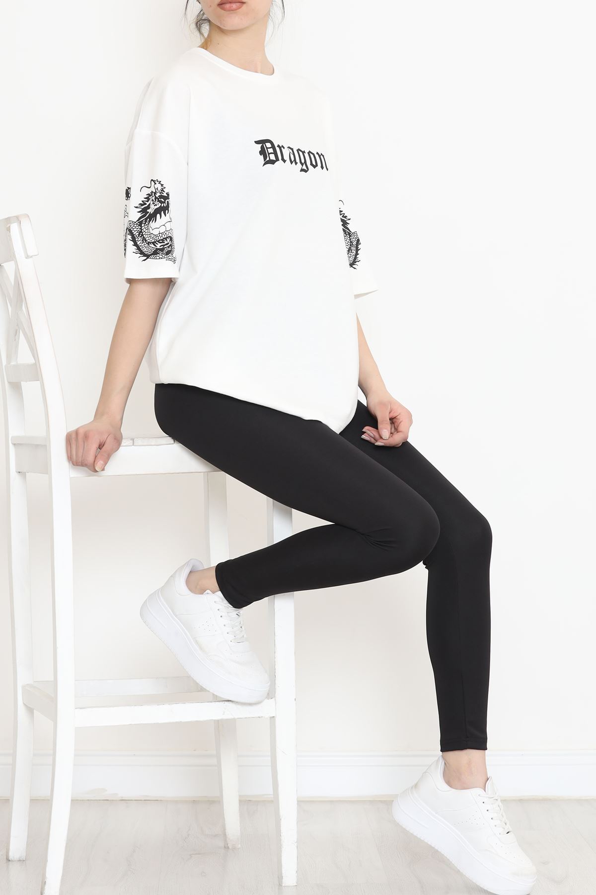 Sırt Baskılı Oversize Tişört Beyaz - 15925.336.