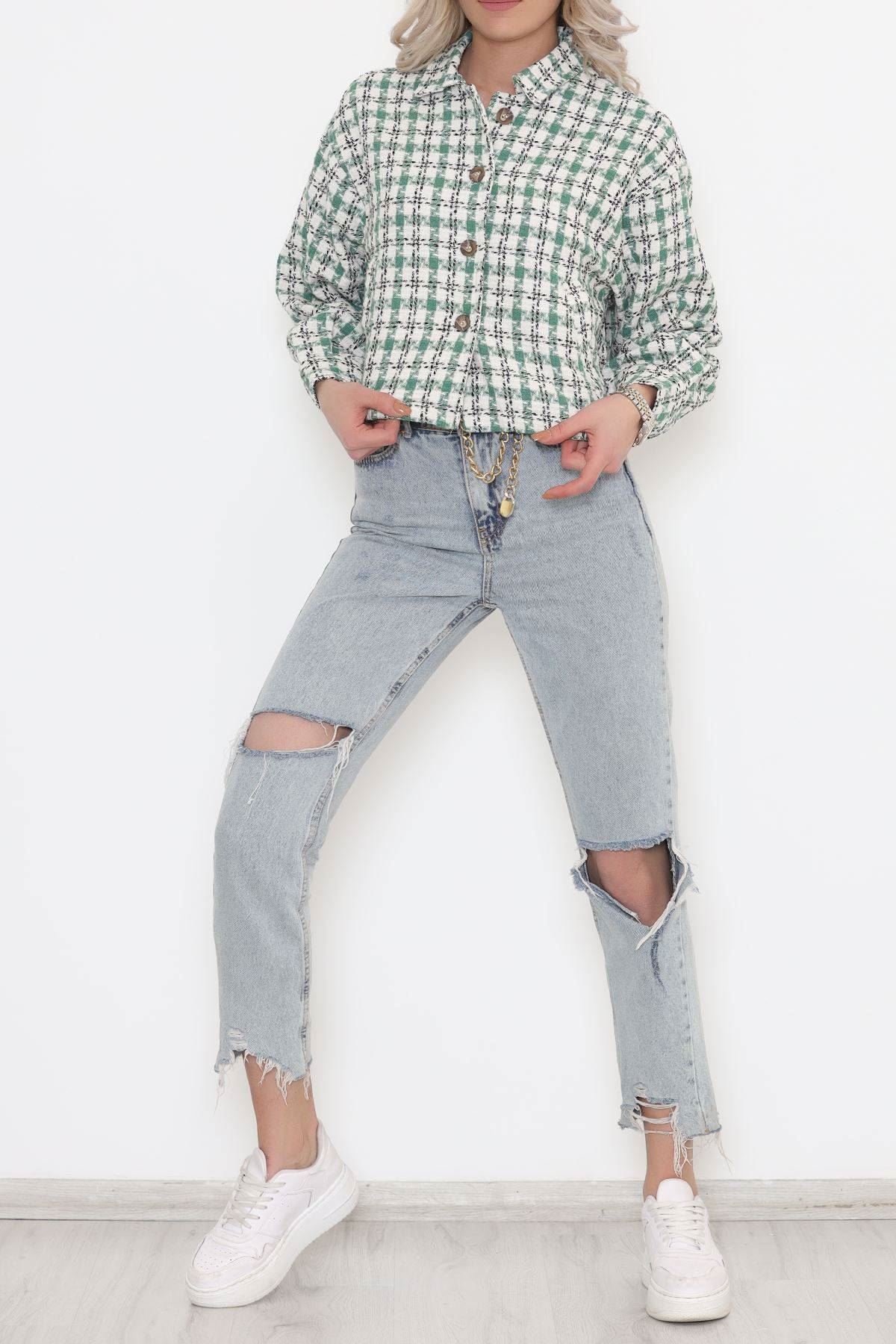 Kare Desenli Ceket Yeşil - 508.1367.