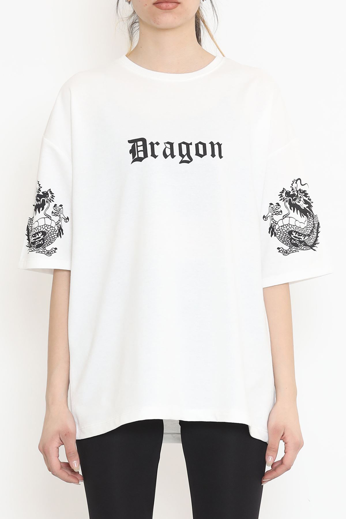 Sırt Baskılı Oversize Tişört Beyaz - 15925.336.