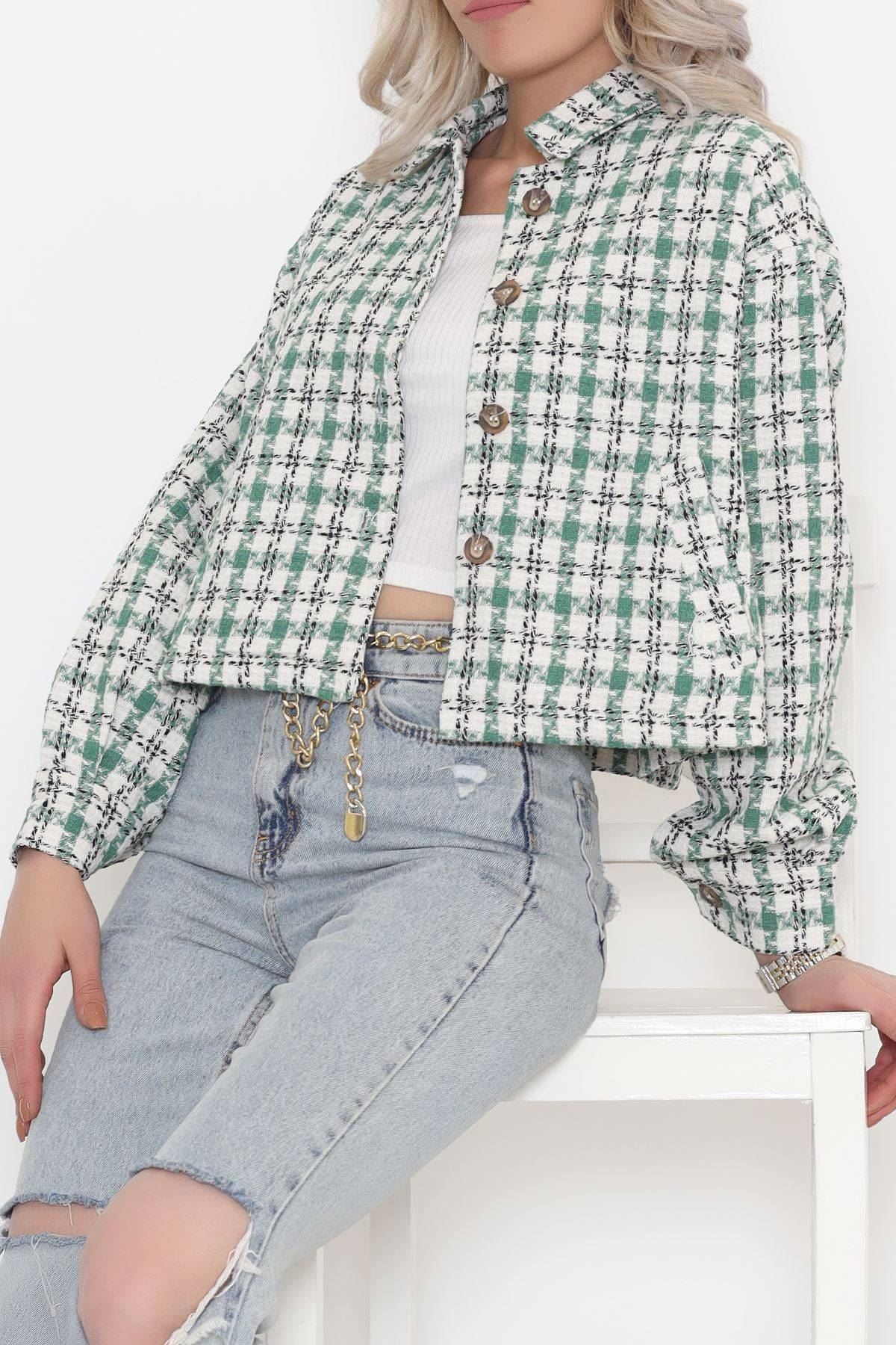 Kare Desenli Ceket Yeşil - 508.1367.