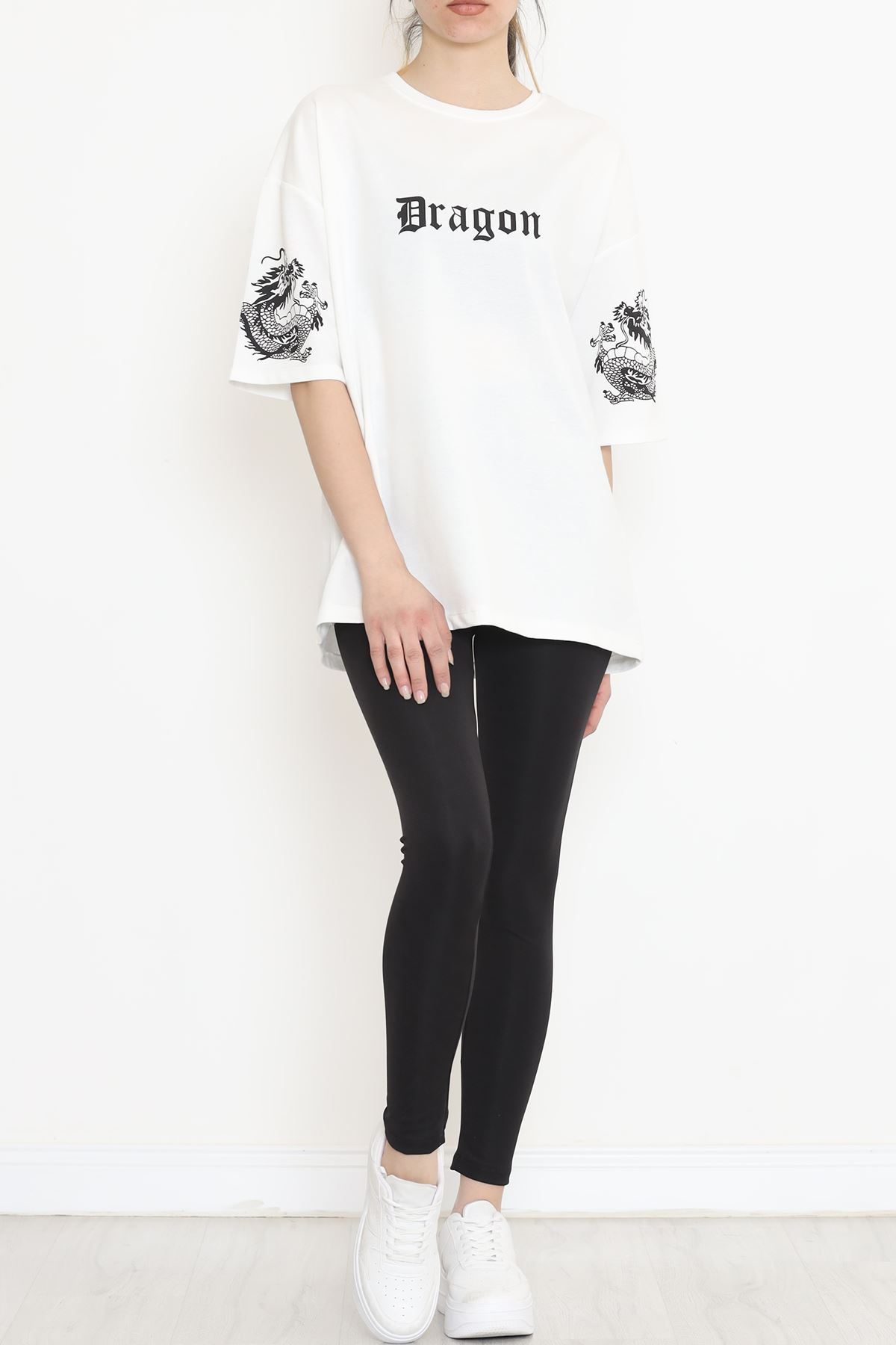 Sırt Baskılı Oversize Tişört Beyaz - 15925.336.