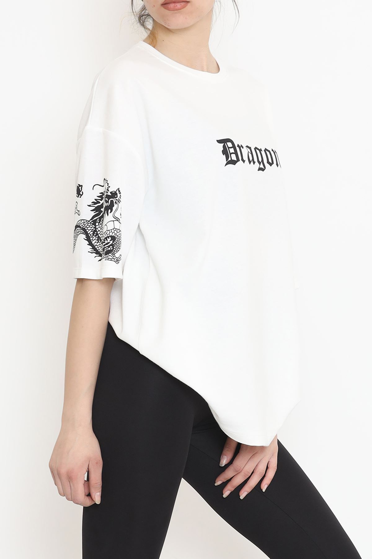 Sırt Baskılı Oversize Tişört Beyaz - 15925.336.