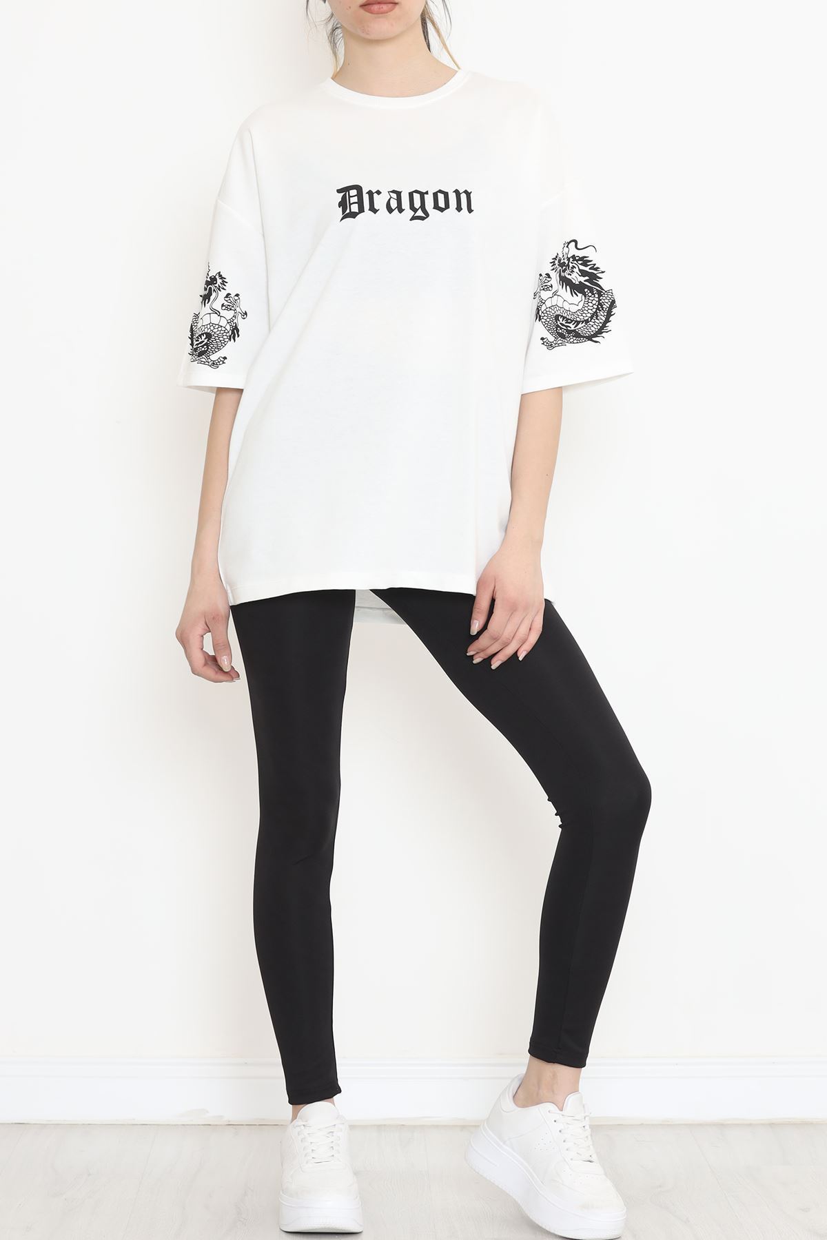 Sırt Baskılı Oversize Tişört Beyaz - 15925.336.