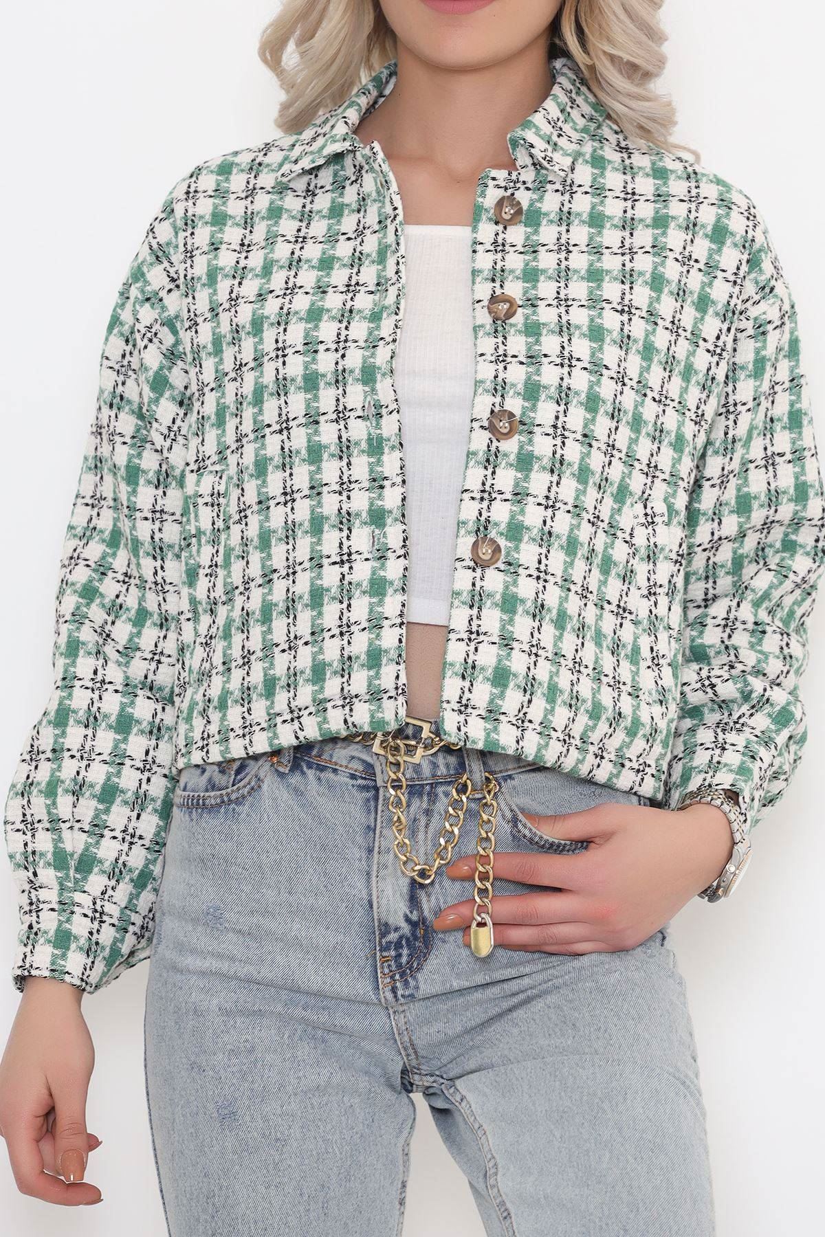 Kare Desenli Ceket Yeşil - 508.1367.