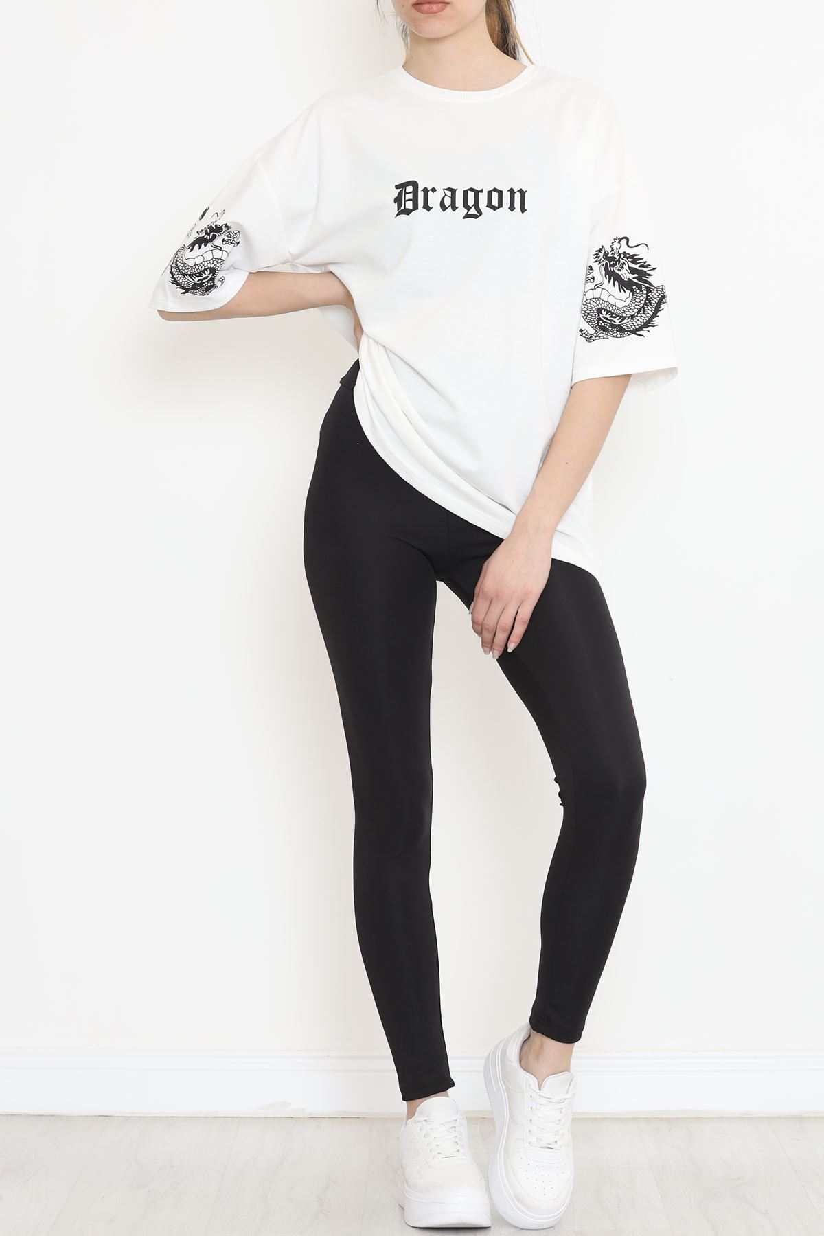 Sırt Baskılı Oversize Tişört Beyaz - 15925.336.