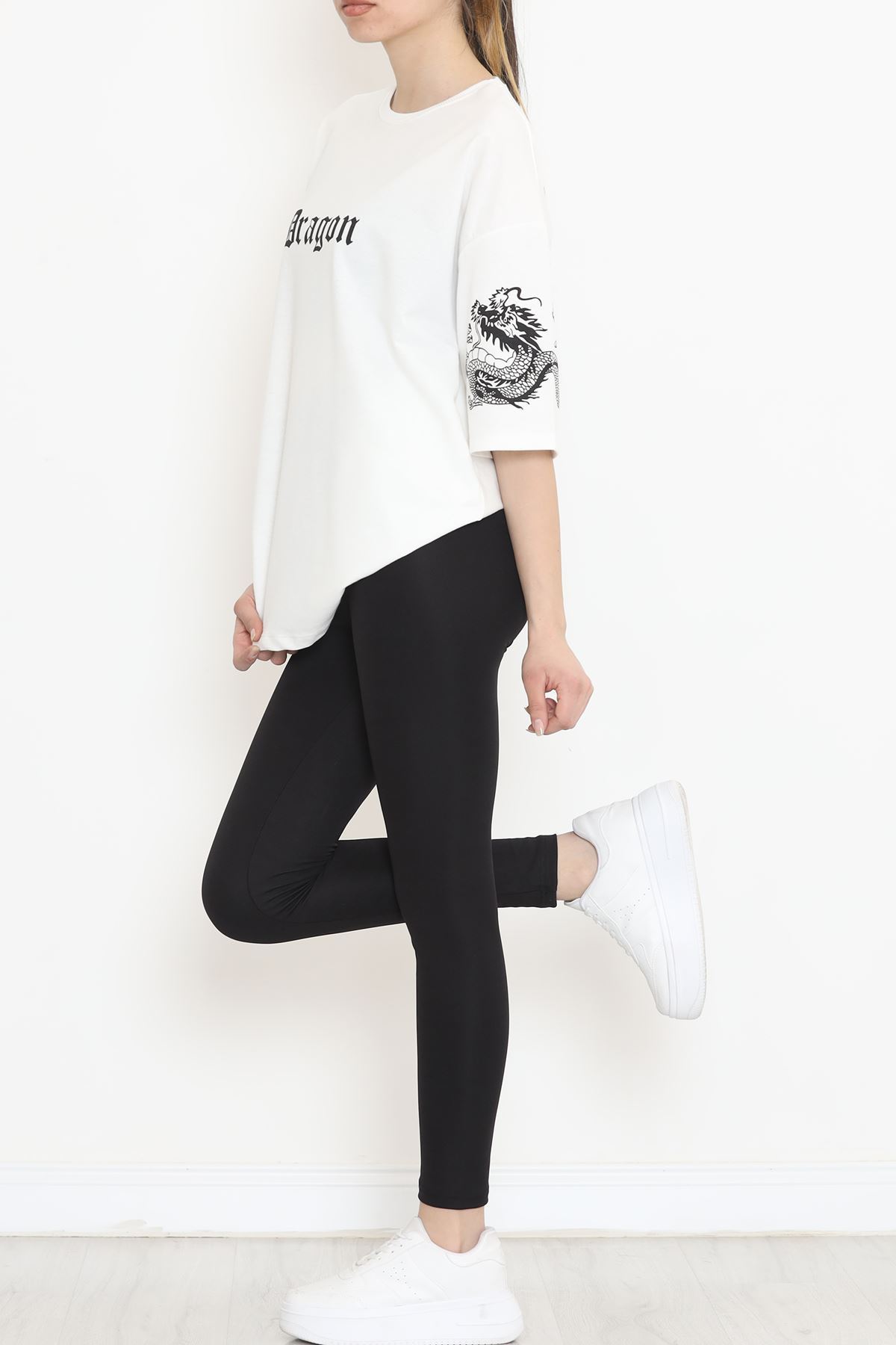 Sırt Baskılı Oversize Tişört Beyaz - 15925.336.