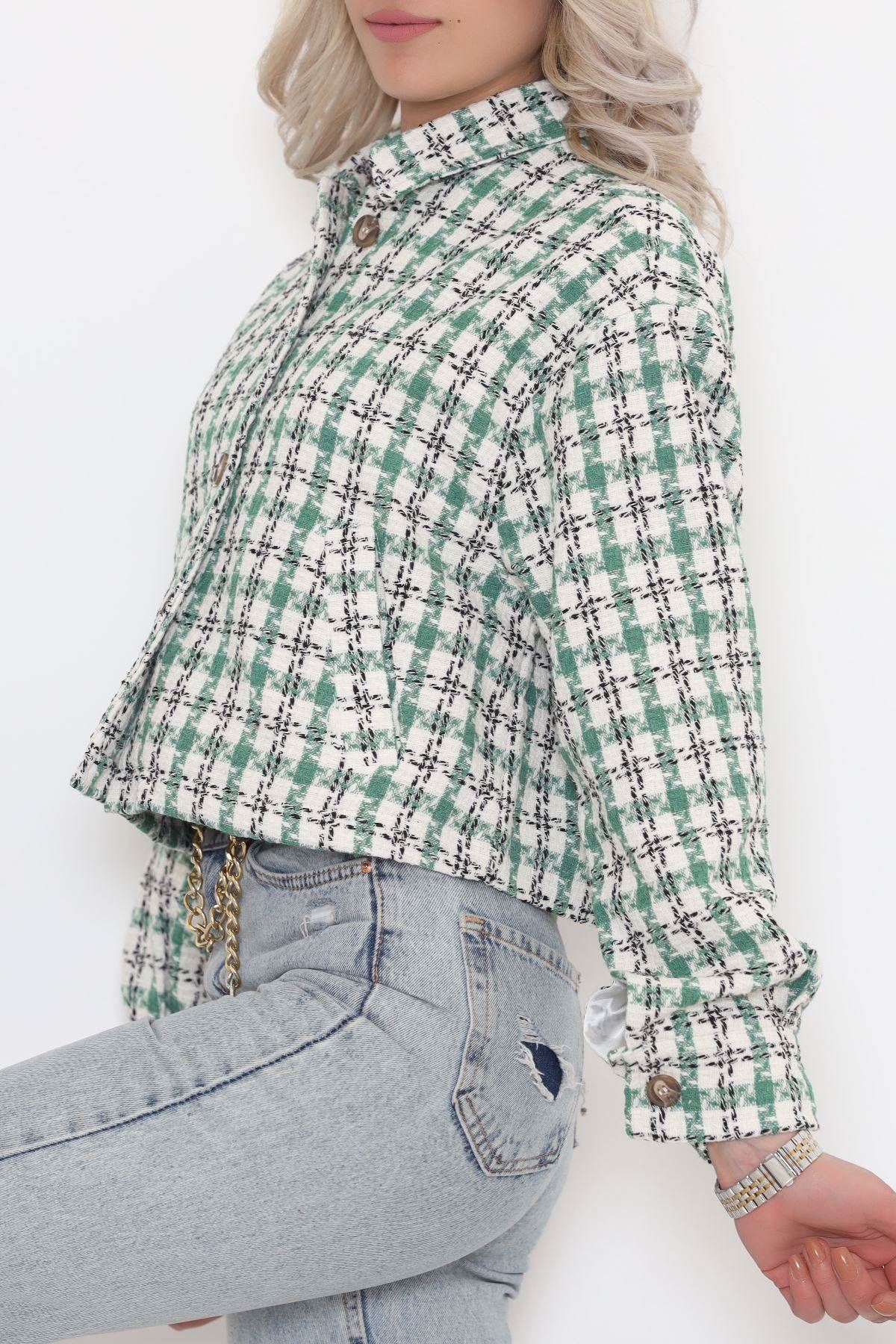 Kare Desenli Ceket Yeşil - 508.1367.